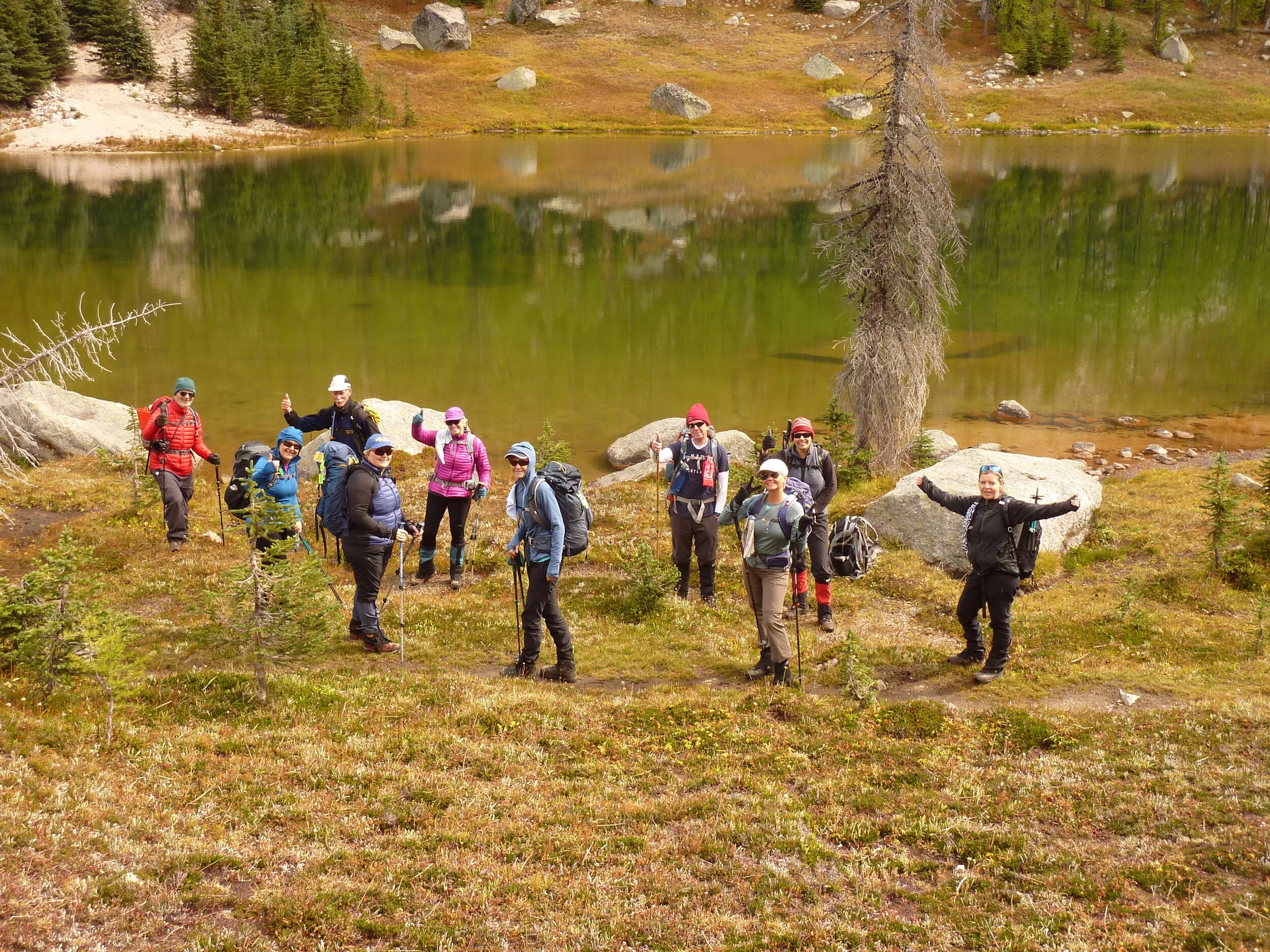 A big group at Cathedral Lakes in 2018, Photo by Rob