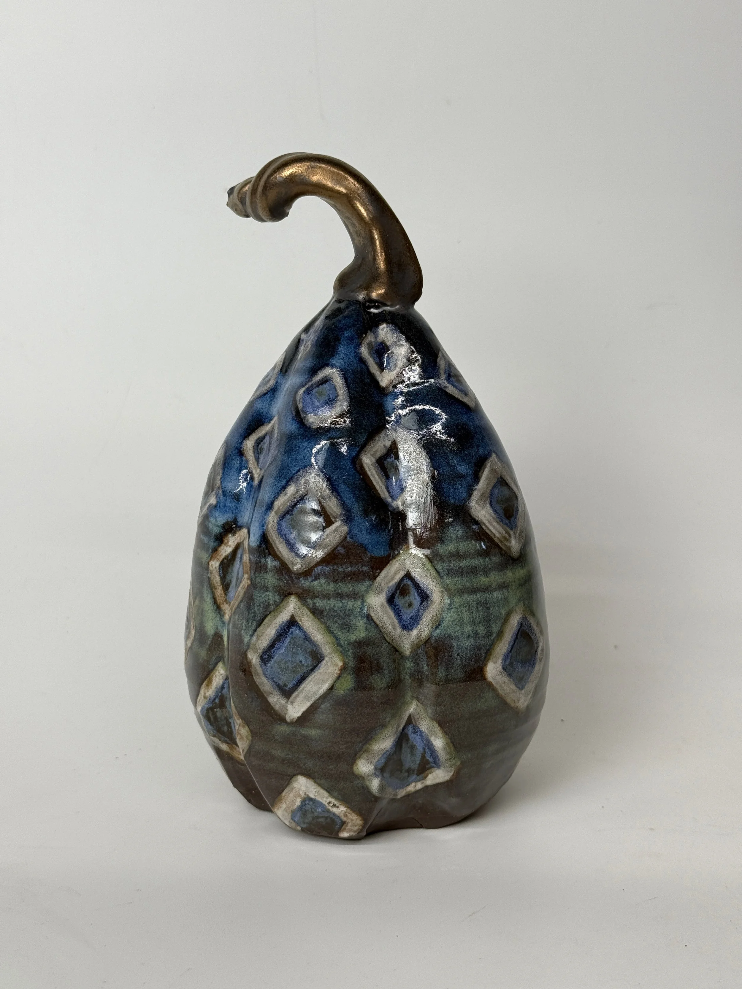 Medium Pumpkin with white and blue diamonds