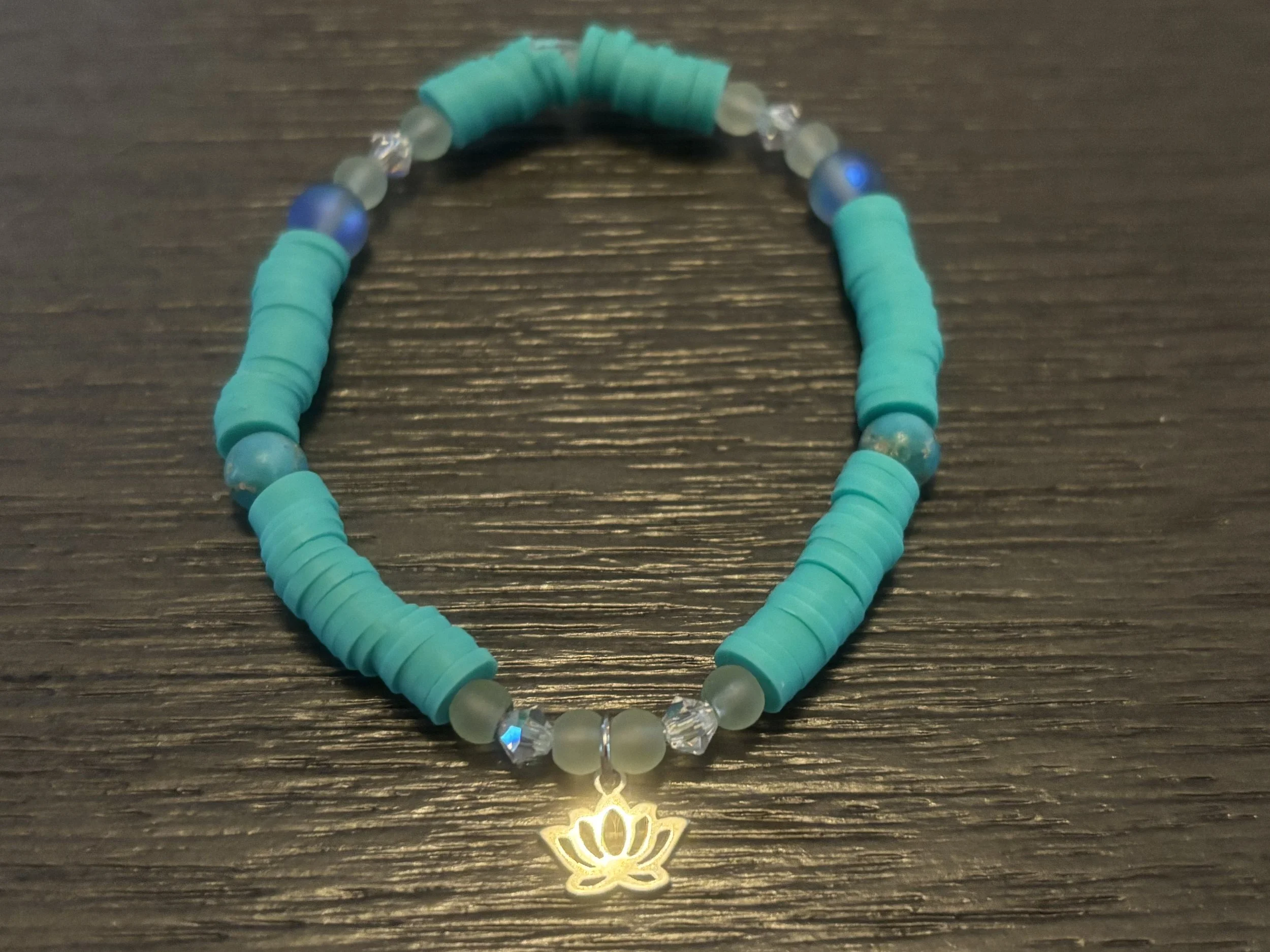 Lotus Pendant Throat Chakra Inspired Beaded Bracelet