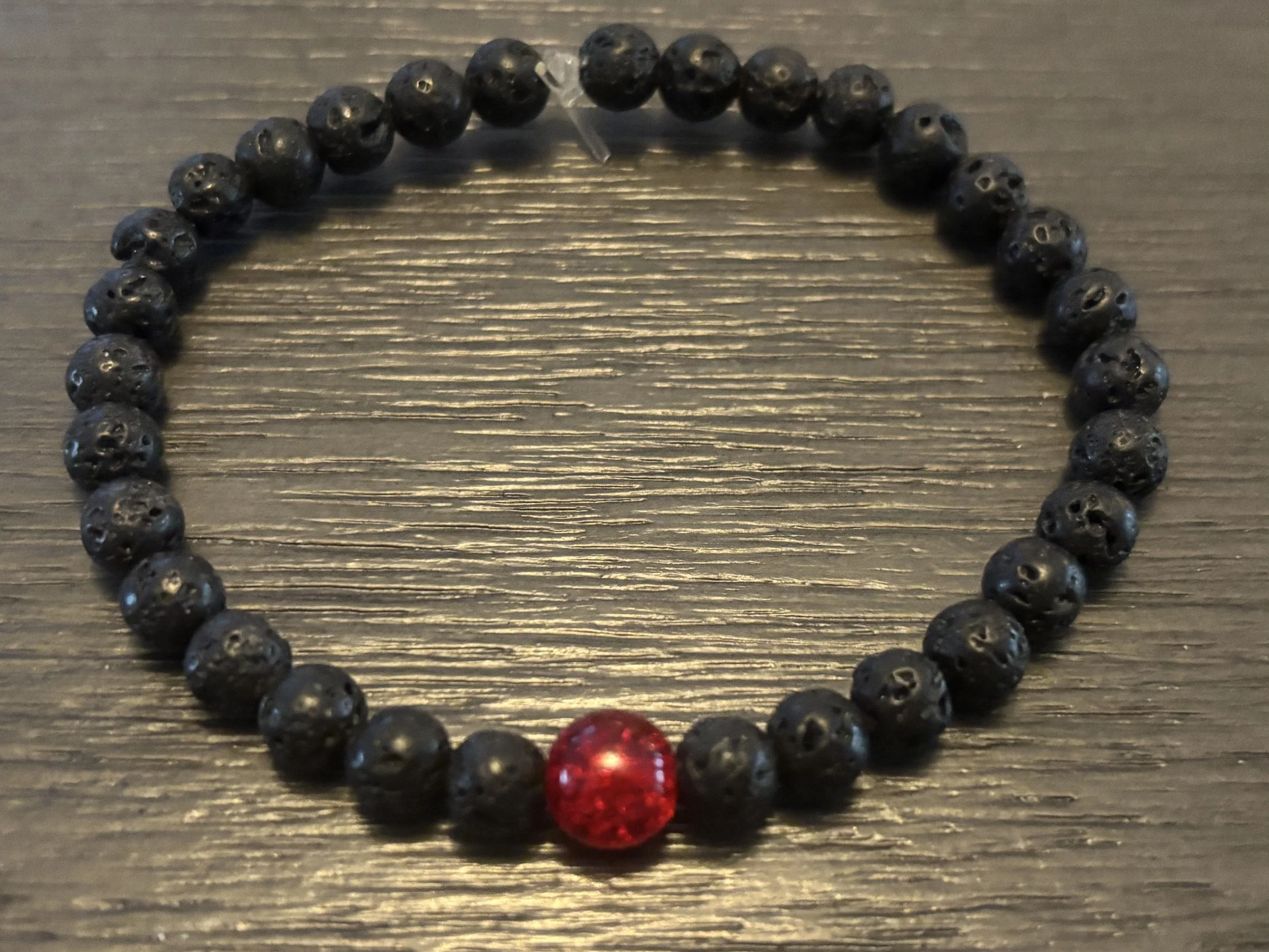Black Charcoal and Red Crystal Beaded Bracelet