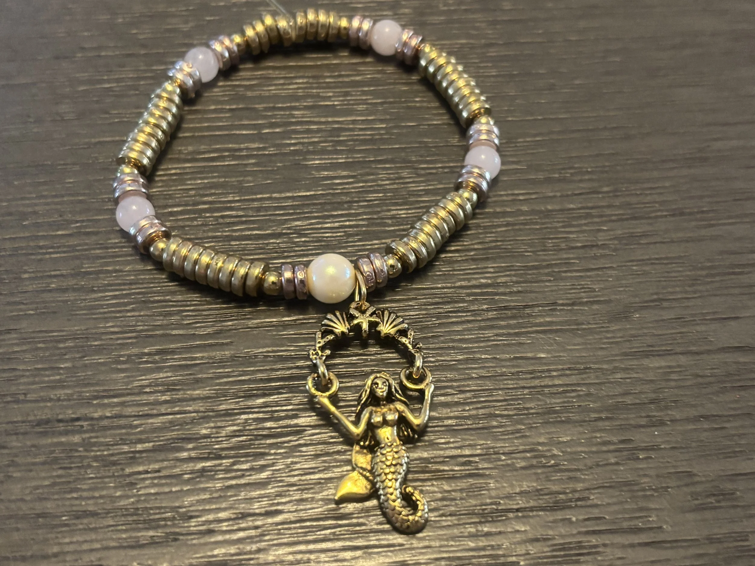 Golden Mermaid Pendant Beaded Bracelet