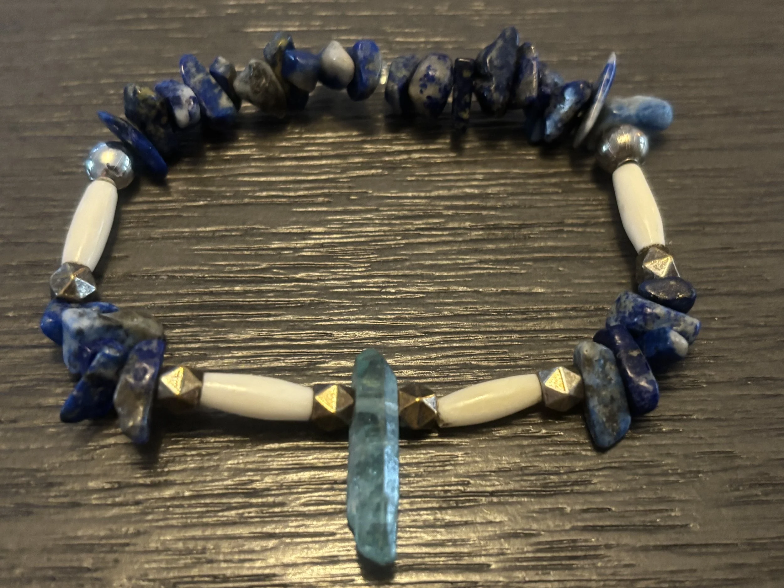 Lapis, Bone and Crystal Beaded Bracelet