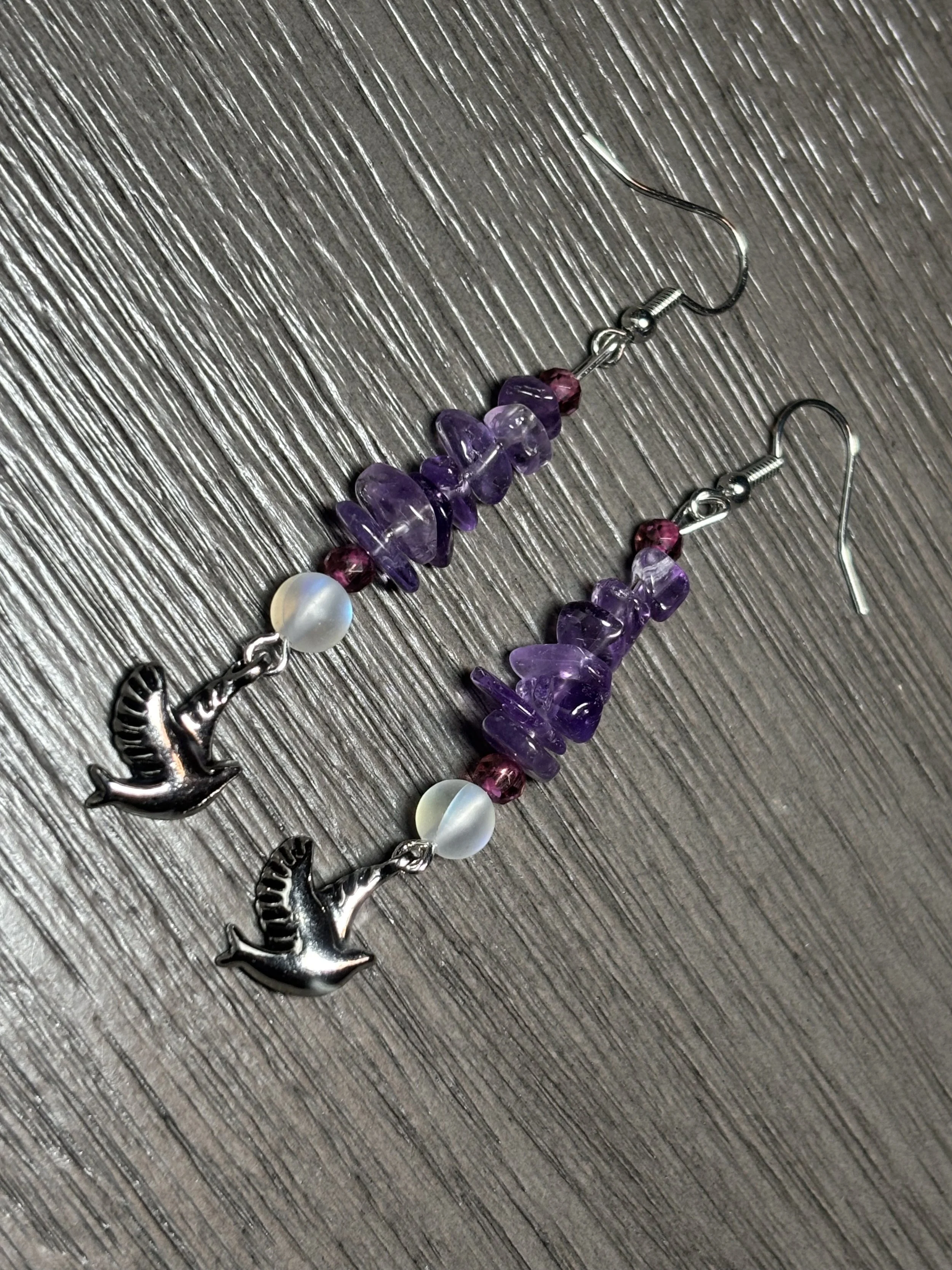 Amethyst Dove pendant beaded earrings