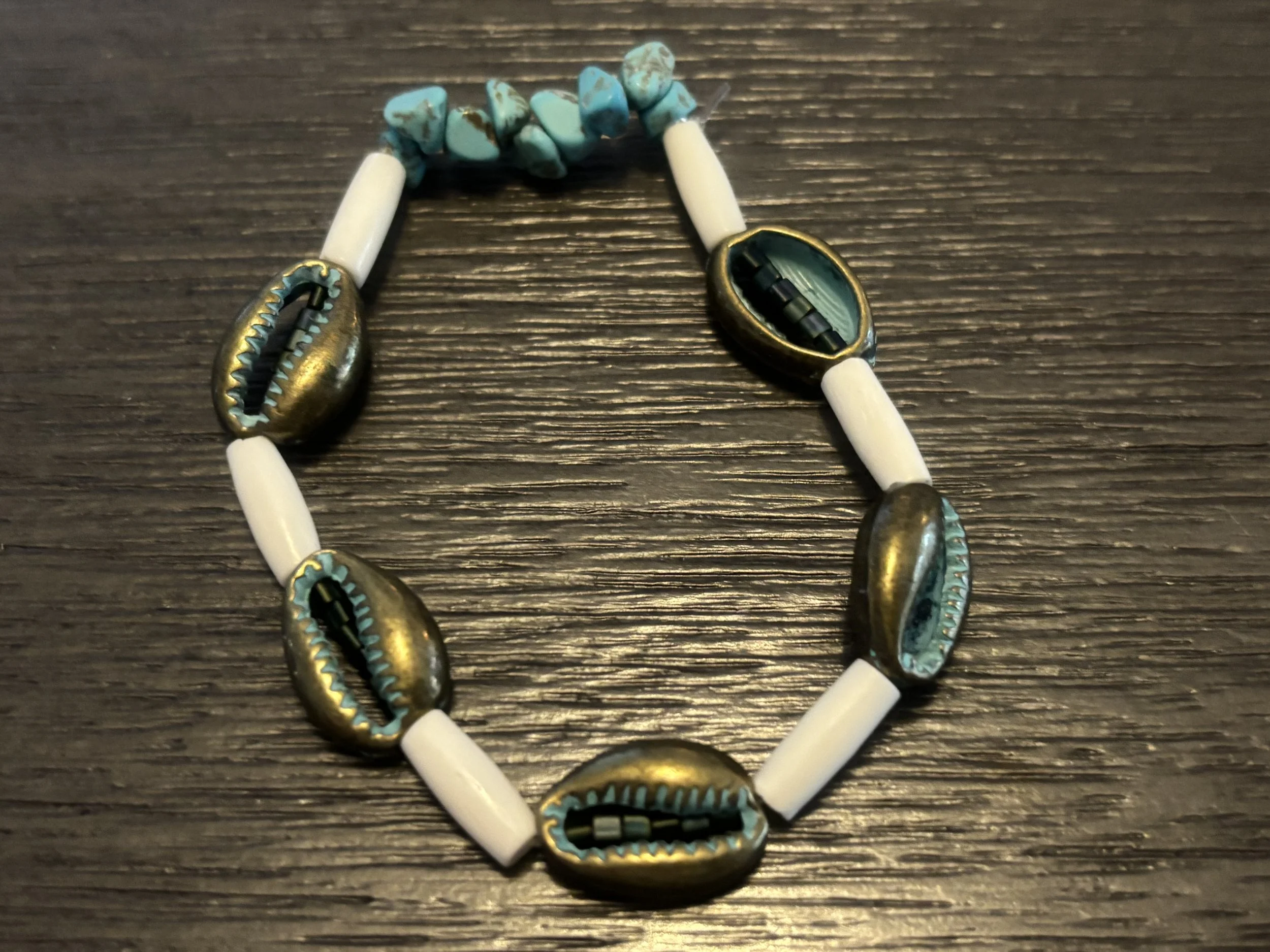 Turquoise, White and Shell Mixed Beaded Bracelet