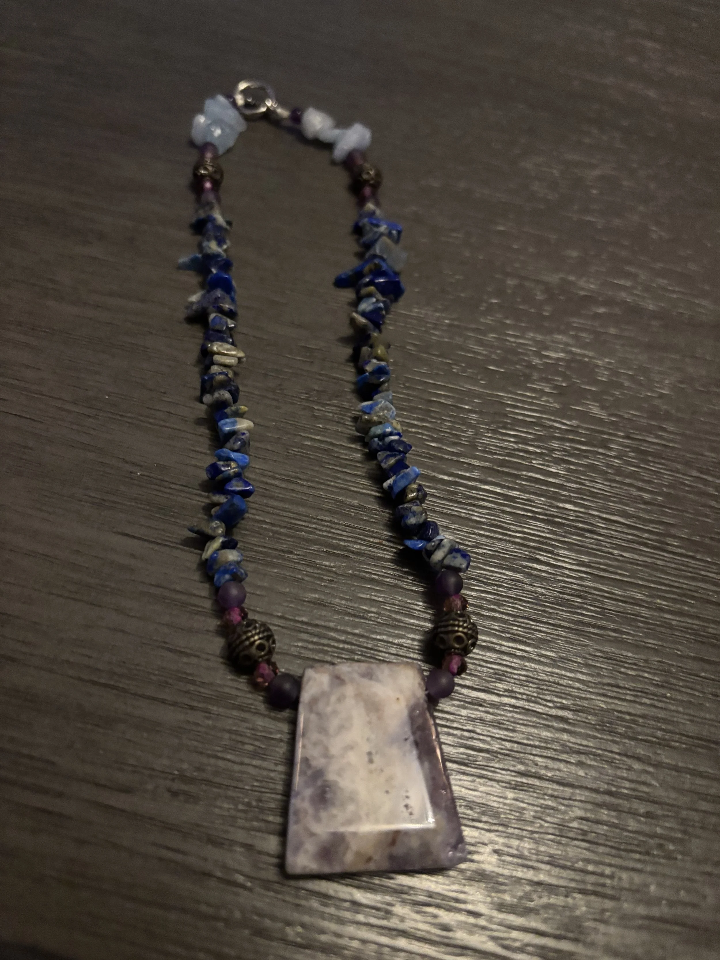 Amethyst Pendant and Lapis Beaded Choker Necklace