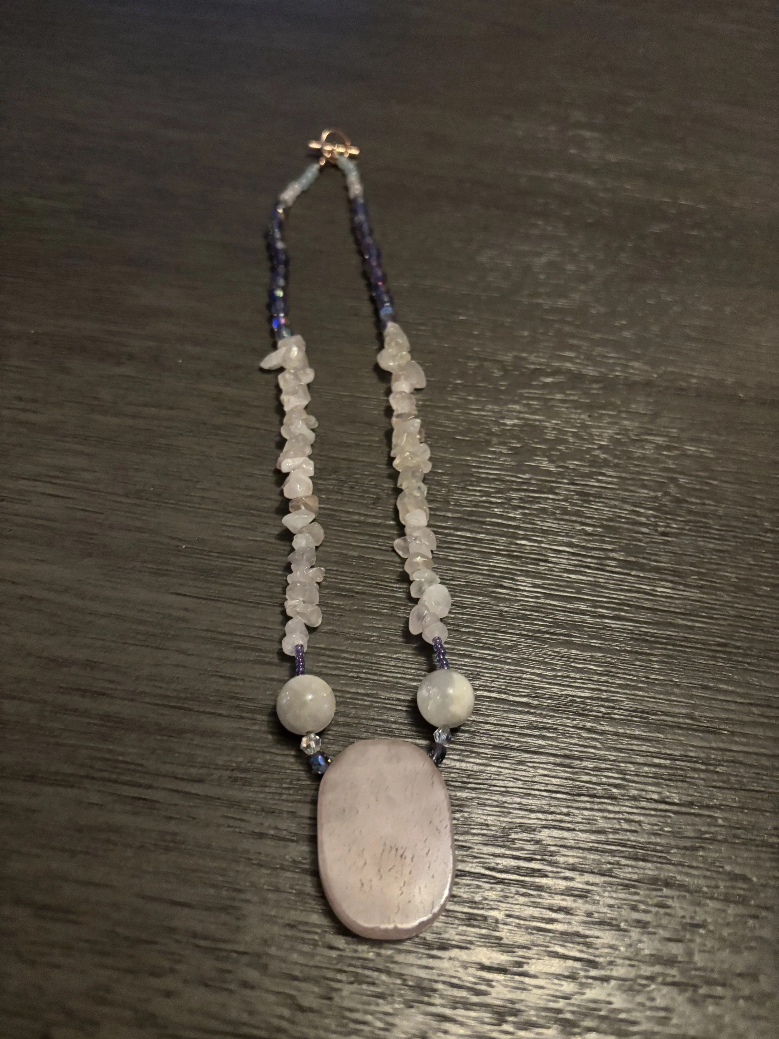 Rose Quartz Pendant and Moonstone Beaded Necklace