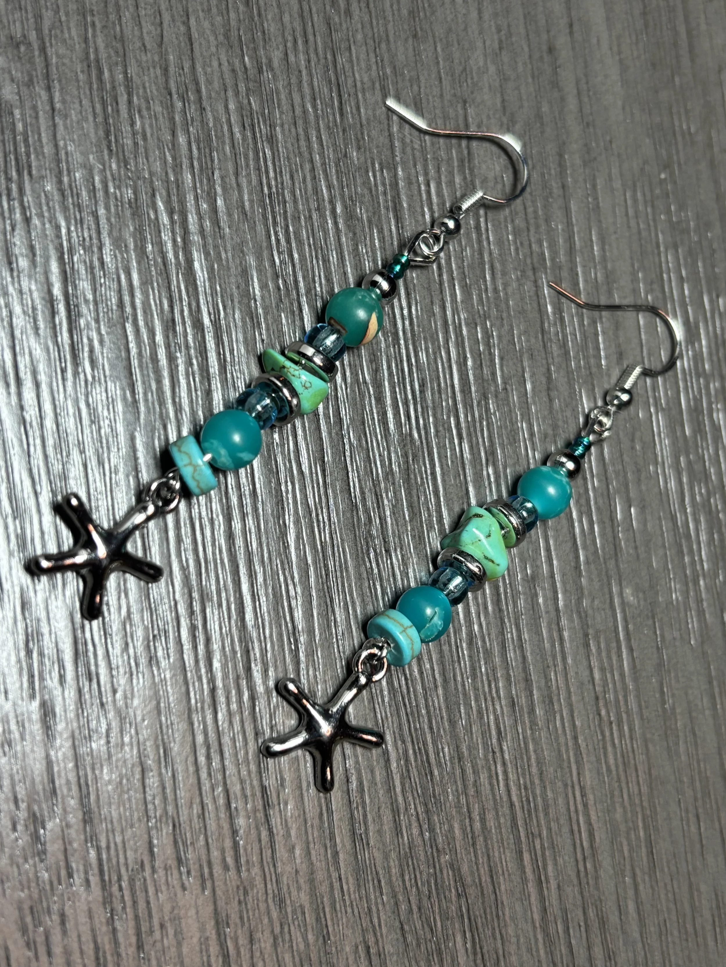 Turquoise Starfish pendant beaded earrings