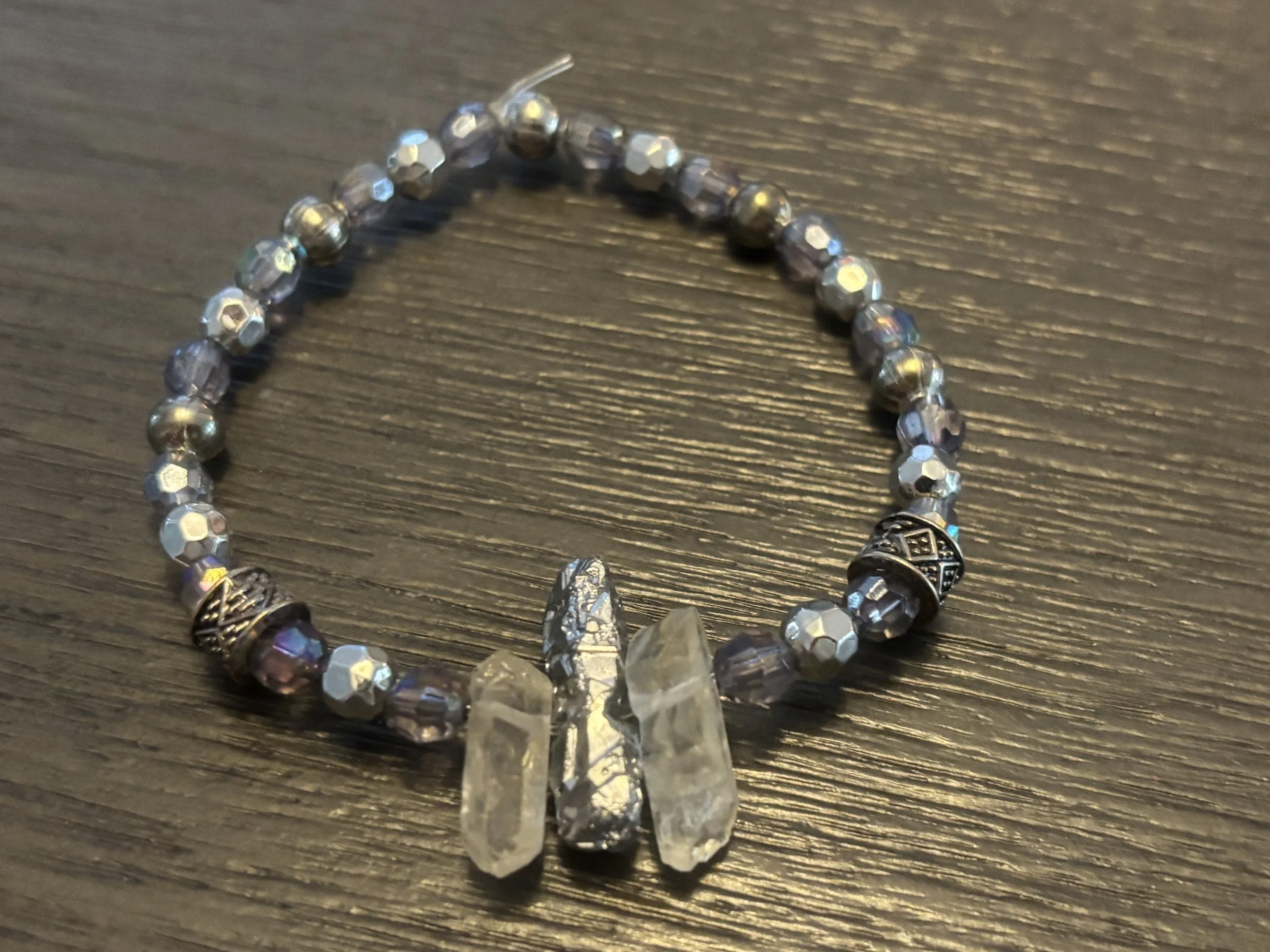 Silver and Purple Crystal Mixed Beaded Bracelet