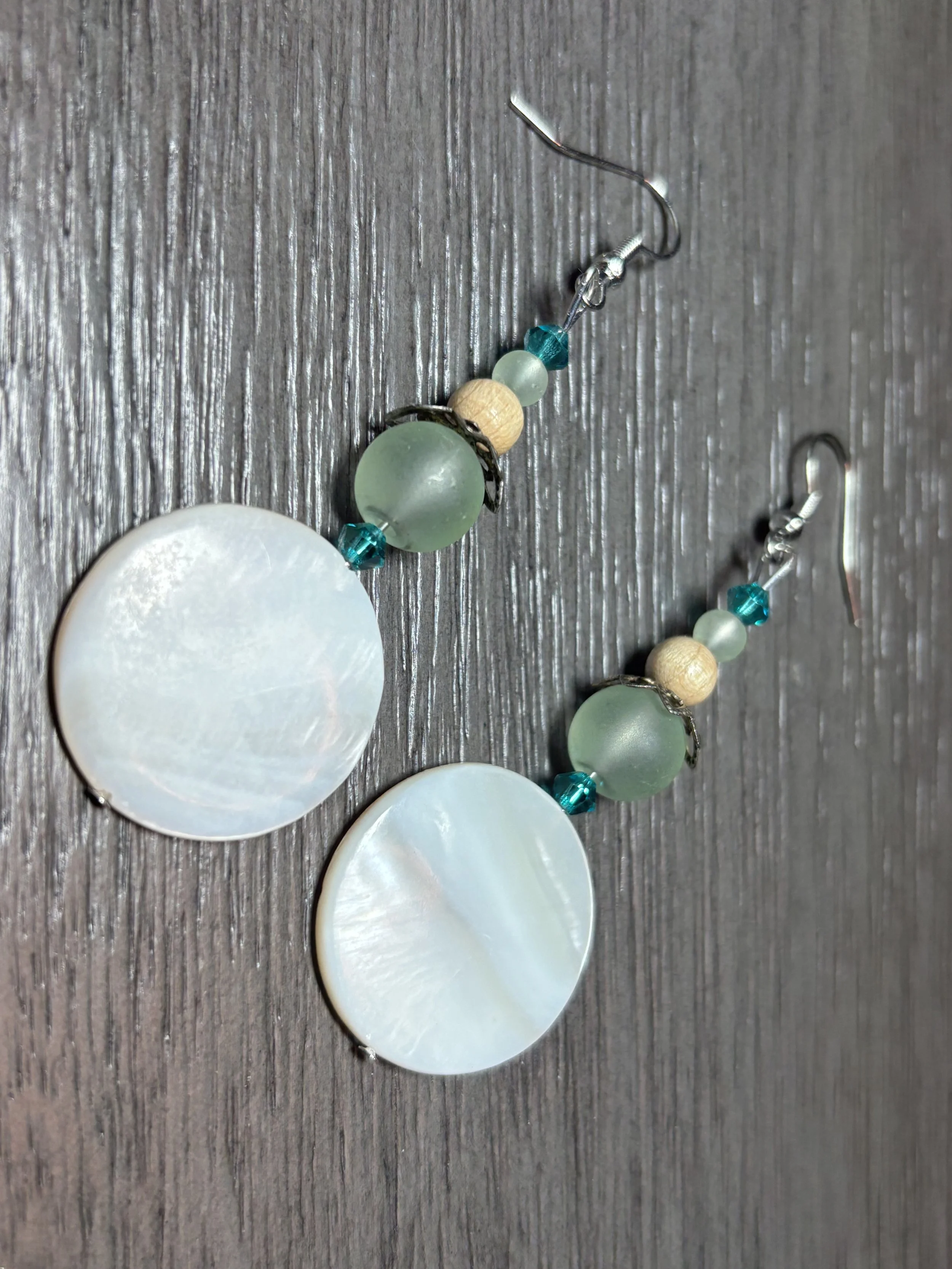 Moon Shell and Ocean Tone beaded earrings
