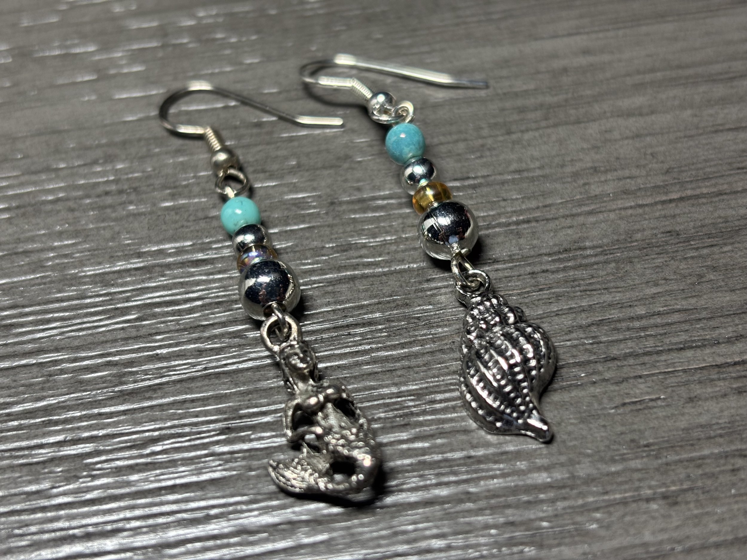 Mermaid and Shell Pendant Earrings
