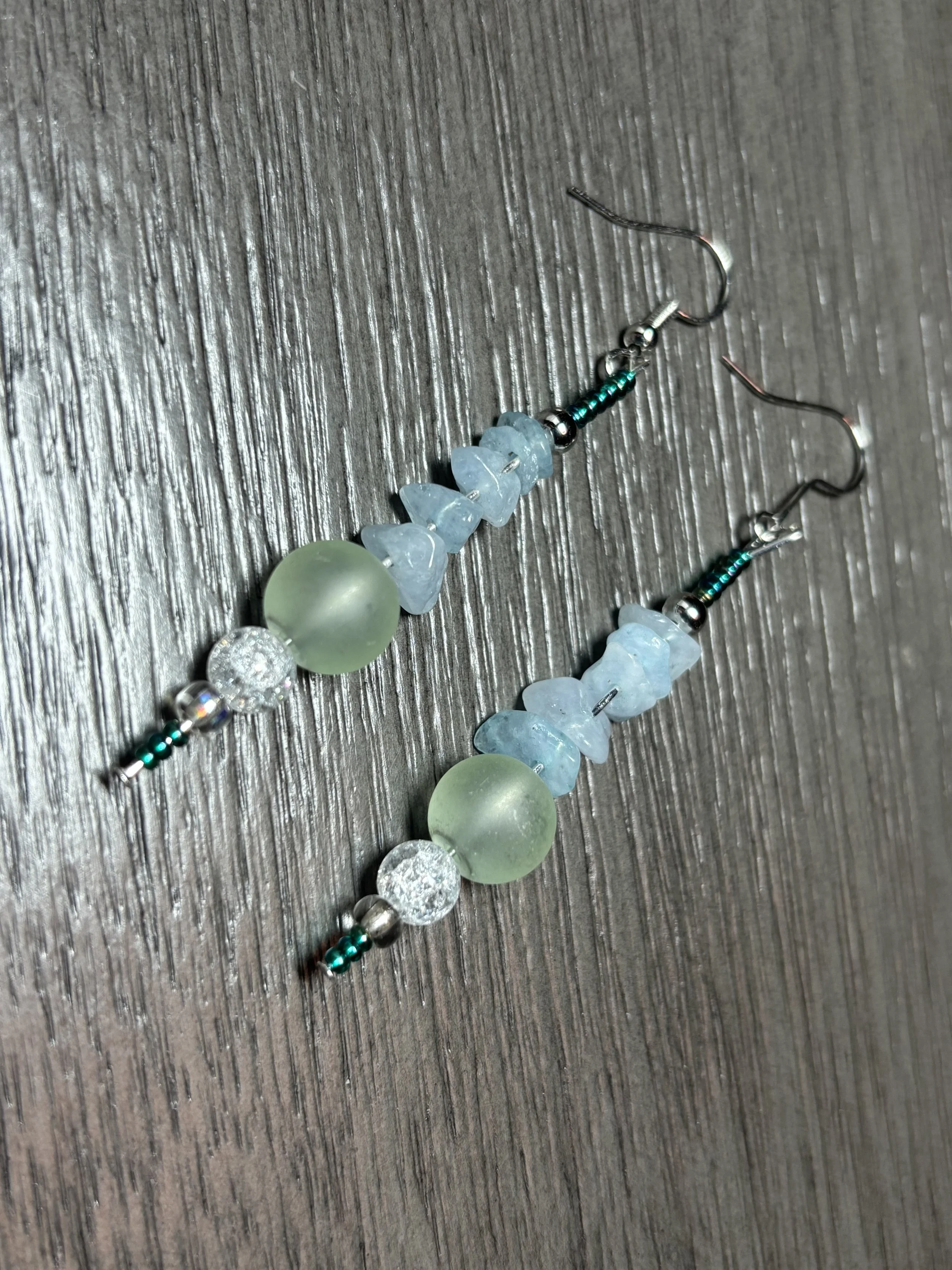 Aqua Marine Chip and Mixed beaded earrings