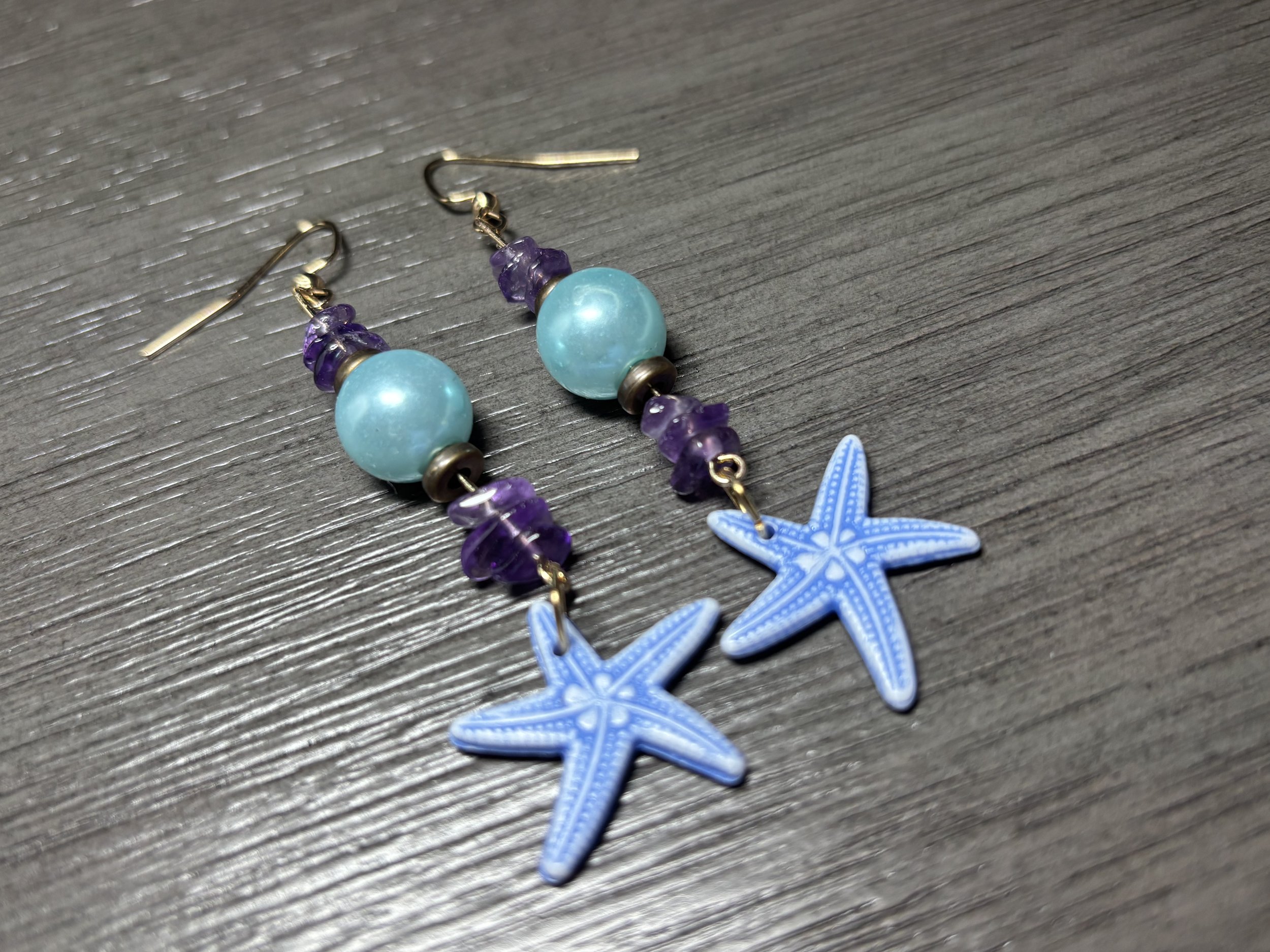 Starfish Pendant and Amethyst Earrings