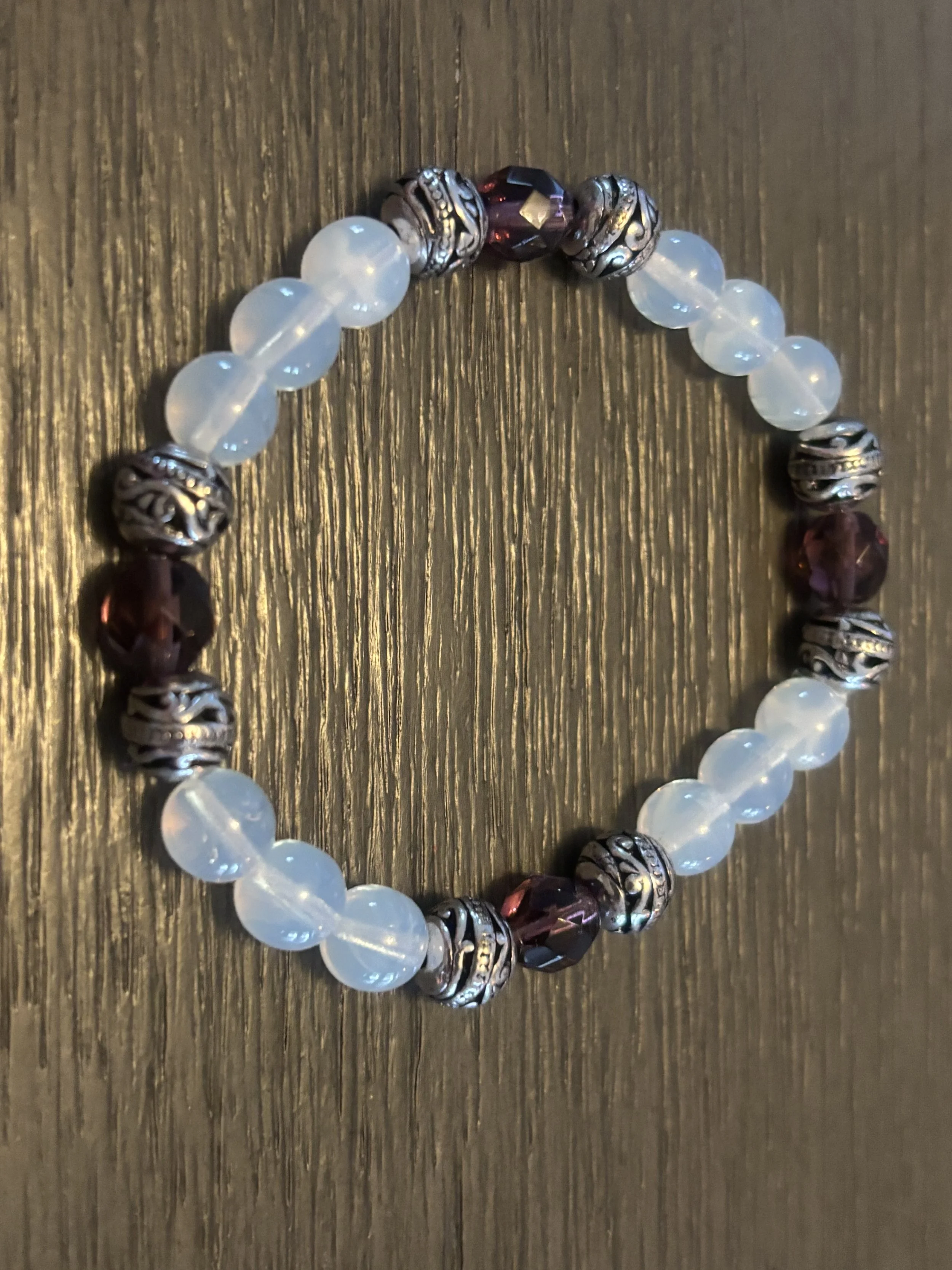 Frosty Purple and Silver Beaded Bracelet