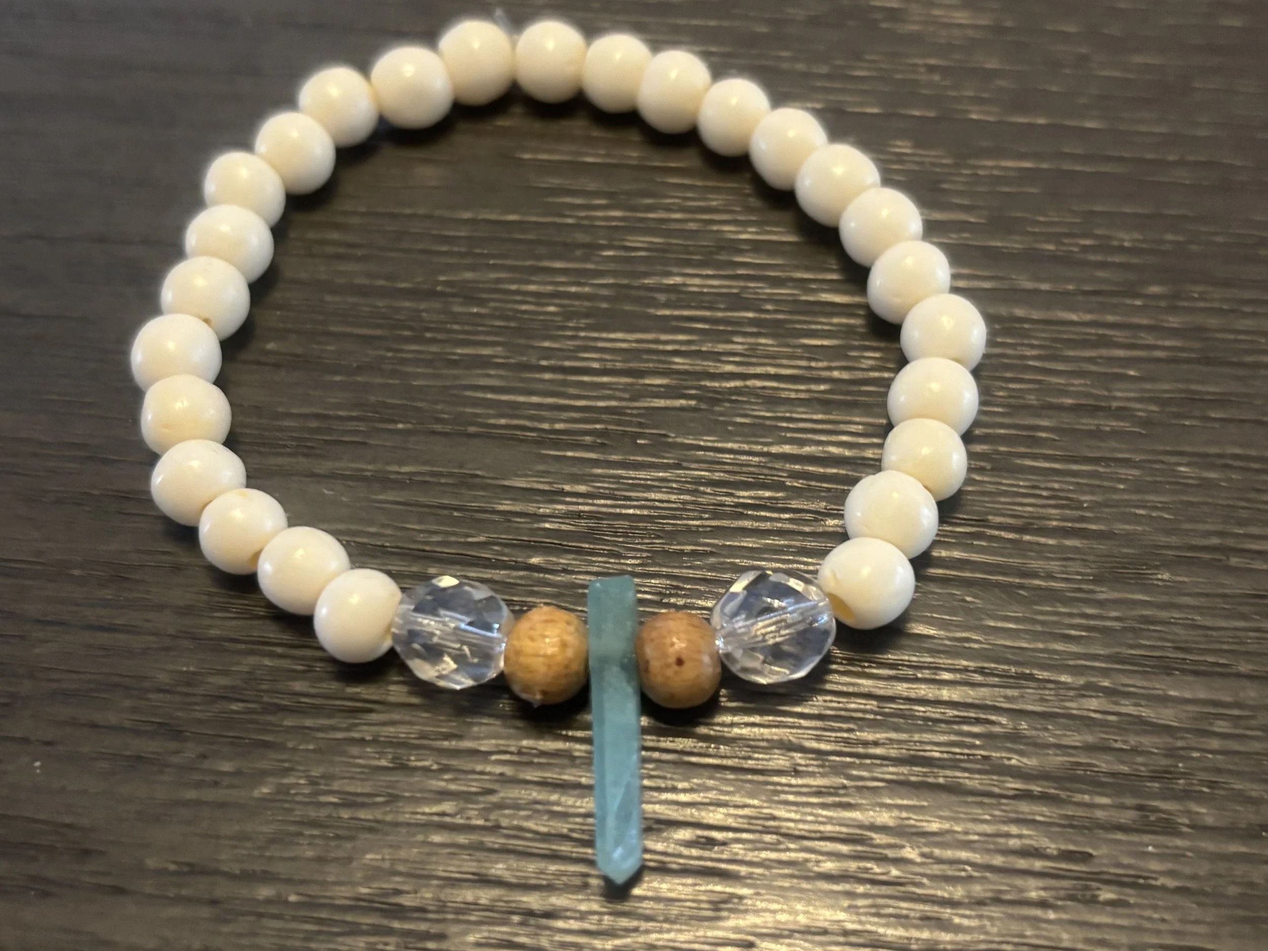 Bone, Crystal and Wood Beaded Bracelet
