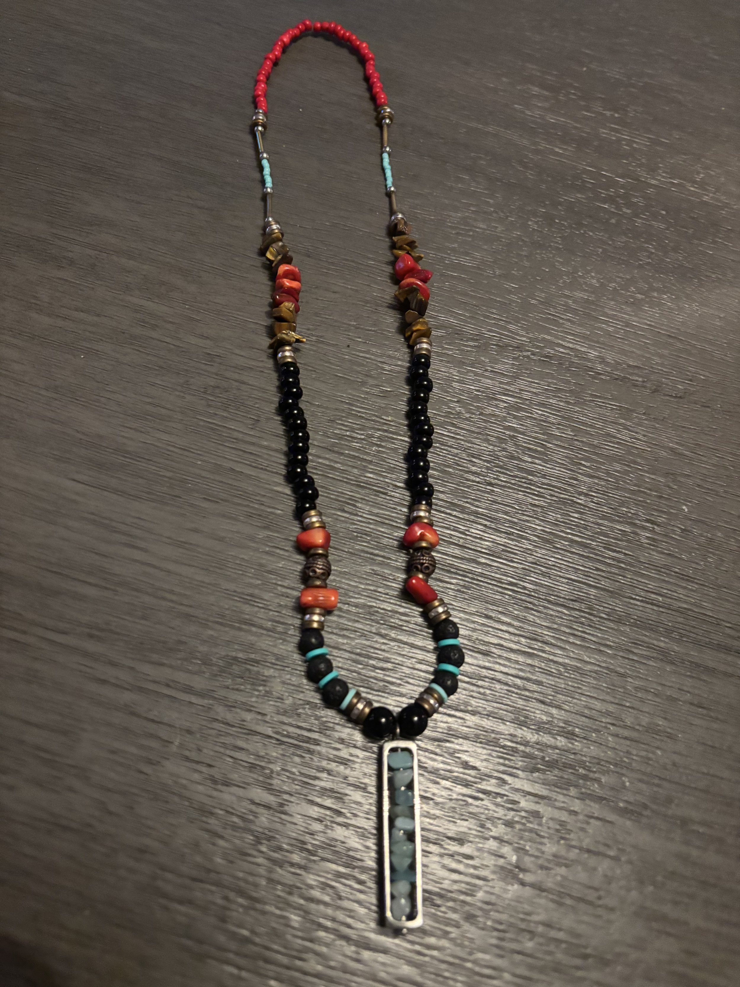 Aquamarine Pendant Beaded Necklace