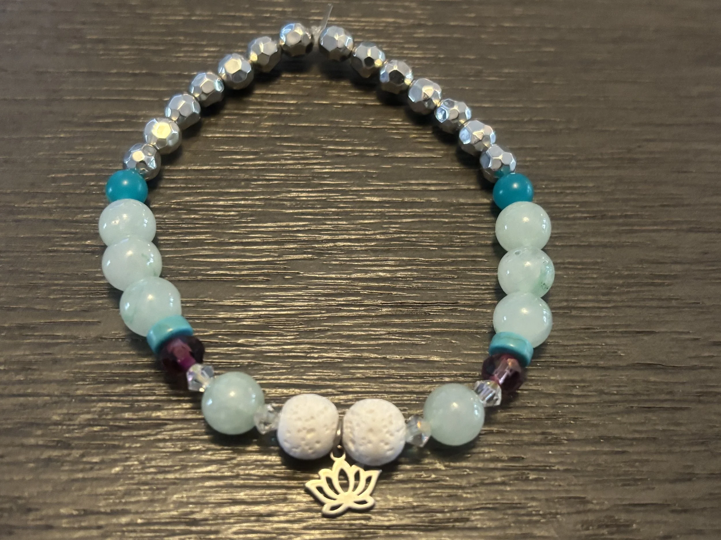 Lotus Pendant and Water Element Inspired Beaded Bracelet