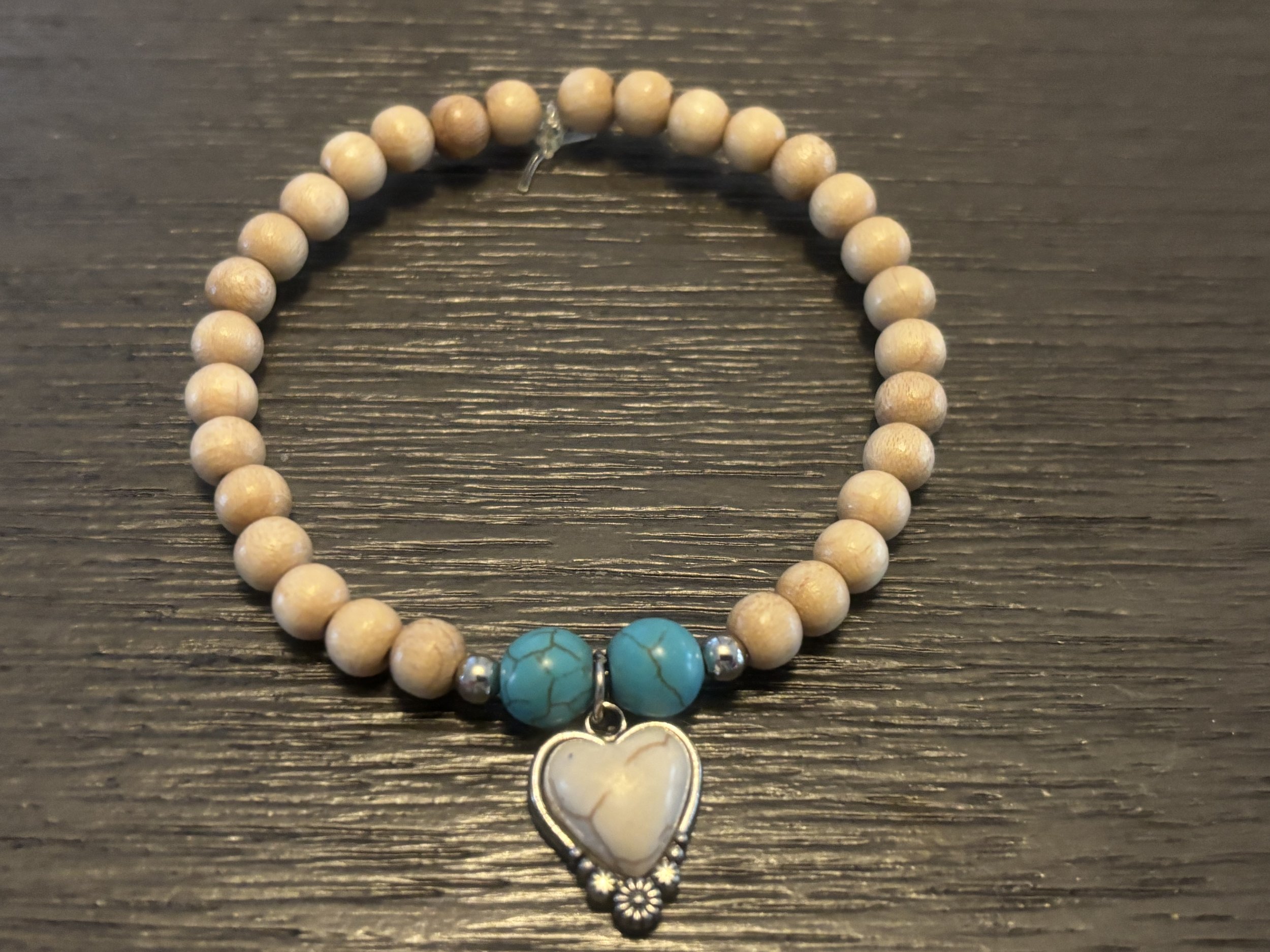 White Heart Pendant Beaded Bracelet