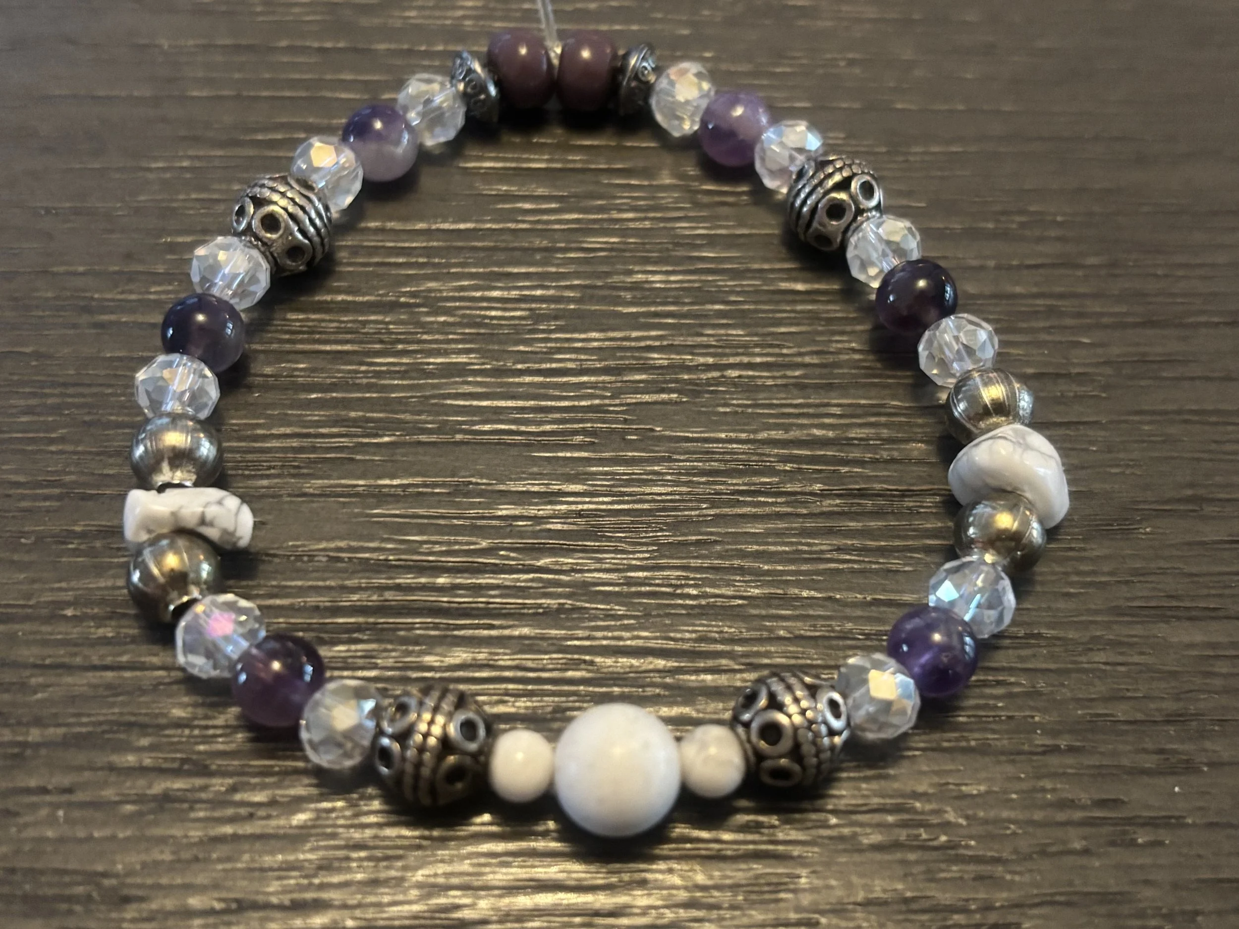 Mixed Amethyst, Silver and Howlite Beaded Bracelet
