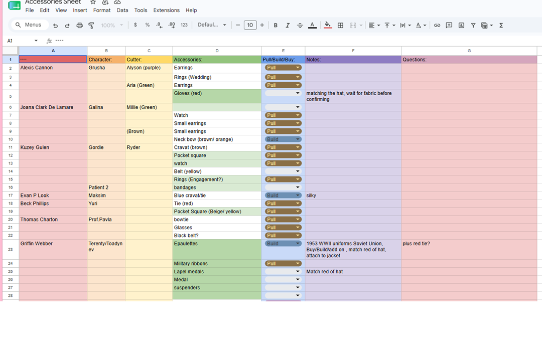 Paperwork: Accessories Tracking Sheet