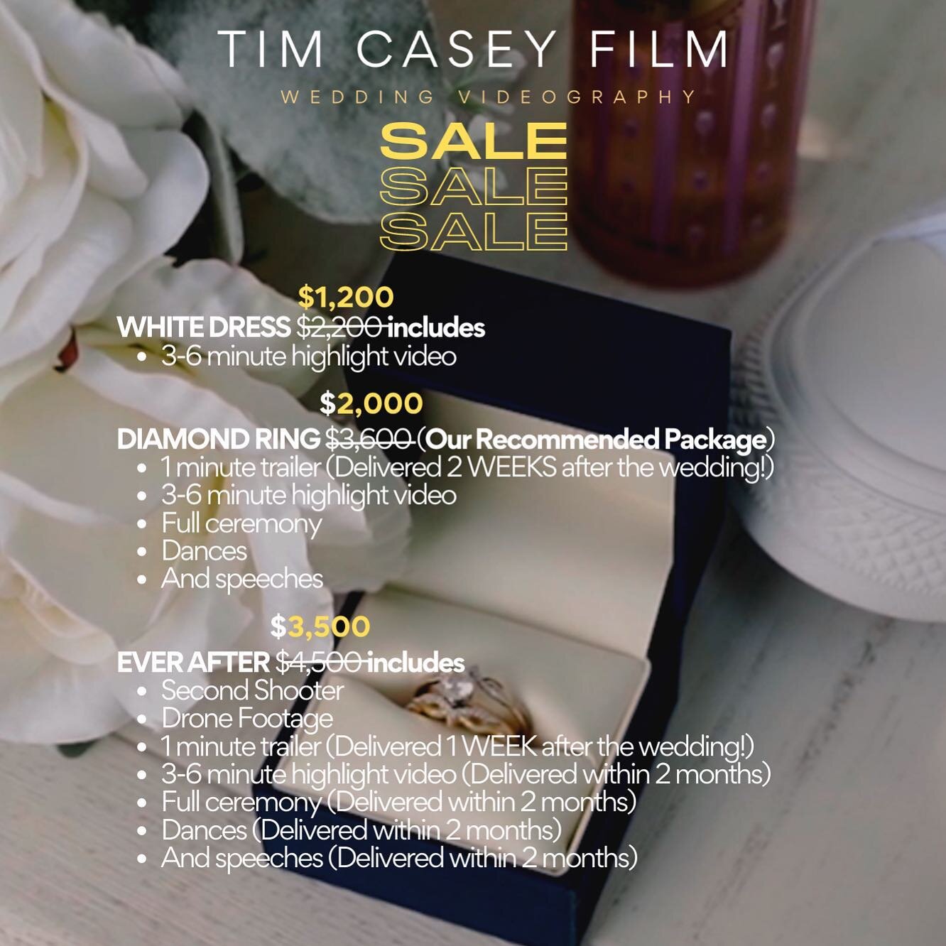 SALE! 
It&rsquo;s that time of the year where I offer an amazing deal for couples to have their most special day captured at an incredible price! 

This is a massive sale and it won&rsquo;t last forever, only for the next month! If you are looking fo