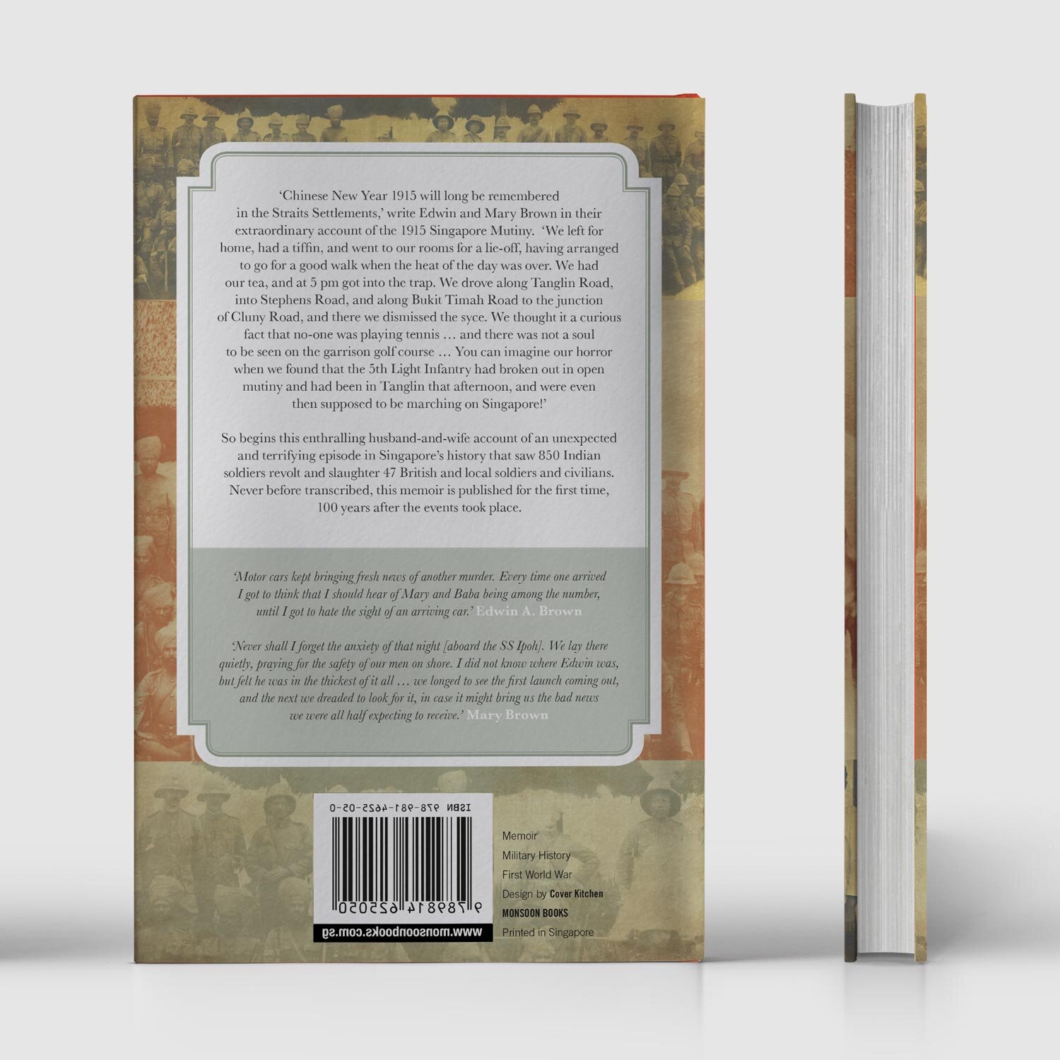 Book back cover design for 'singapore mutiny'