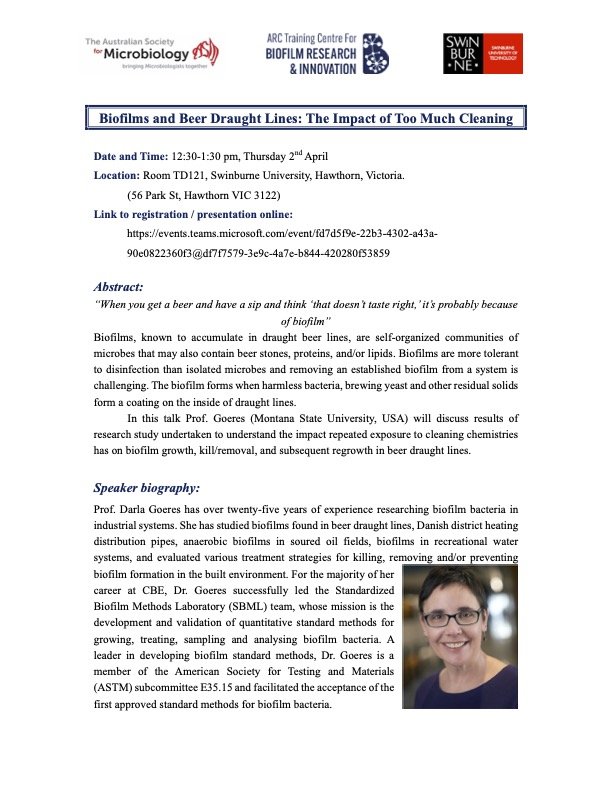 Visiting Speaker - Professor Darla Goeres