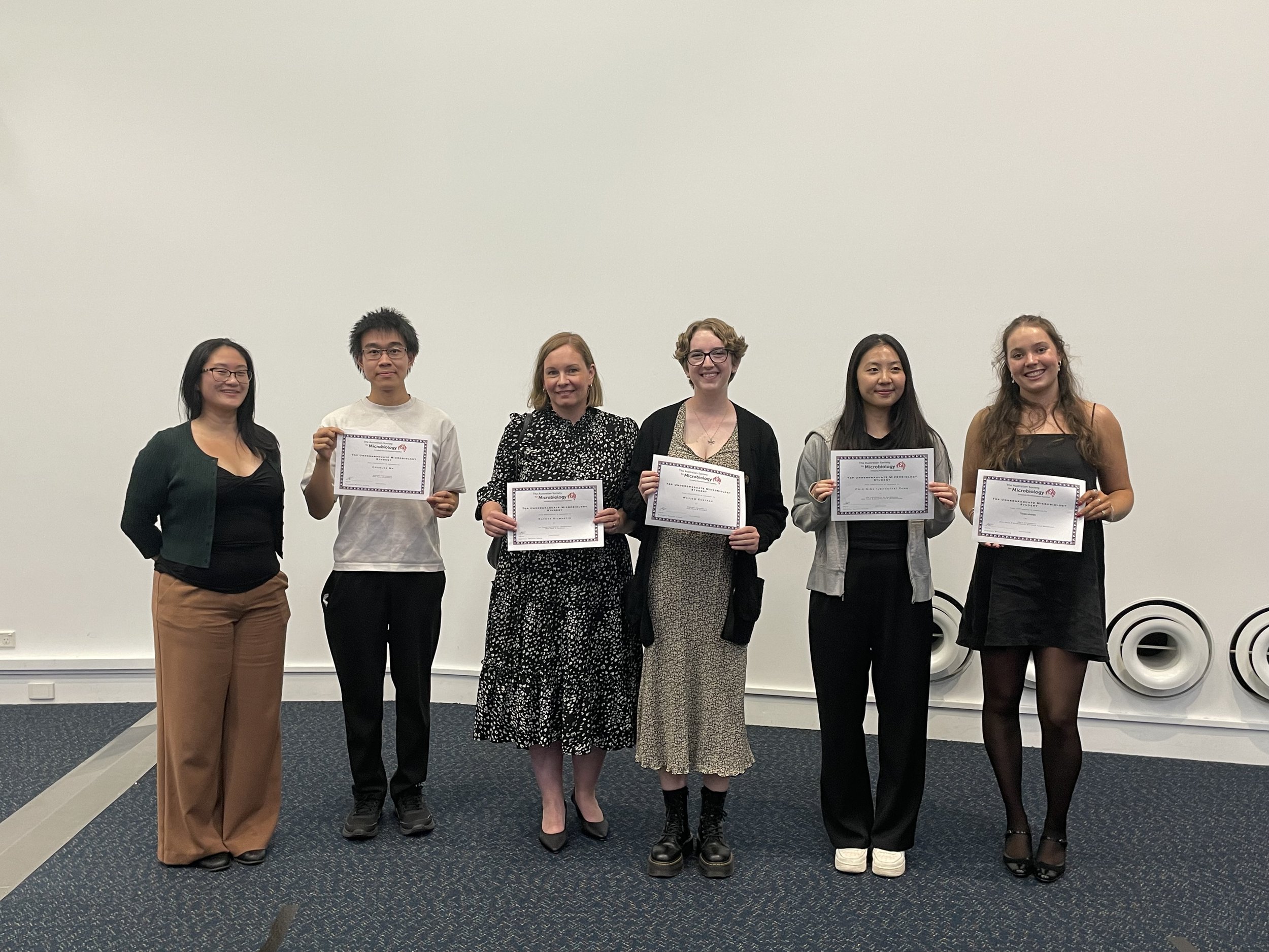 ASM Vic Branch Undergraduate Awardees (L-R) - Charles Ma, Raynae Gilmartin, Willow Eustace, Chih-Ning (Jeanette) Yang, and Tess Hayes