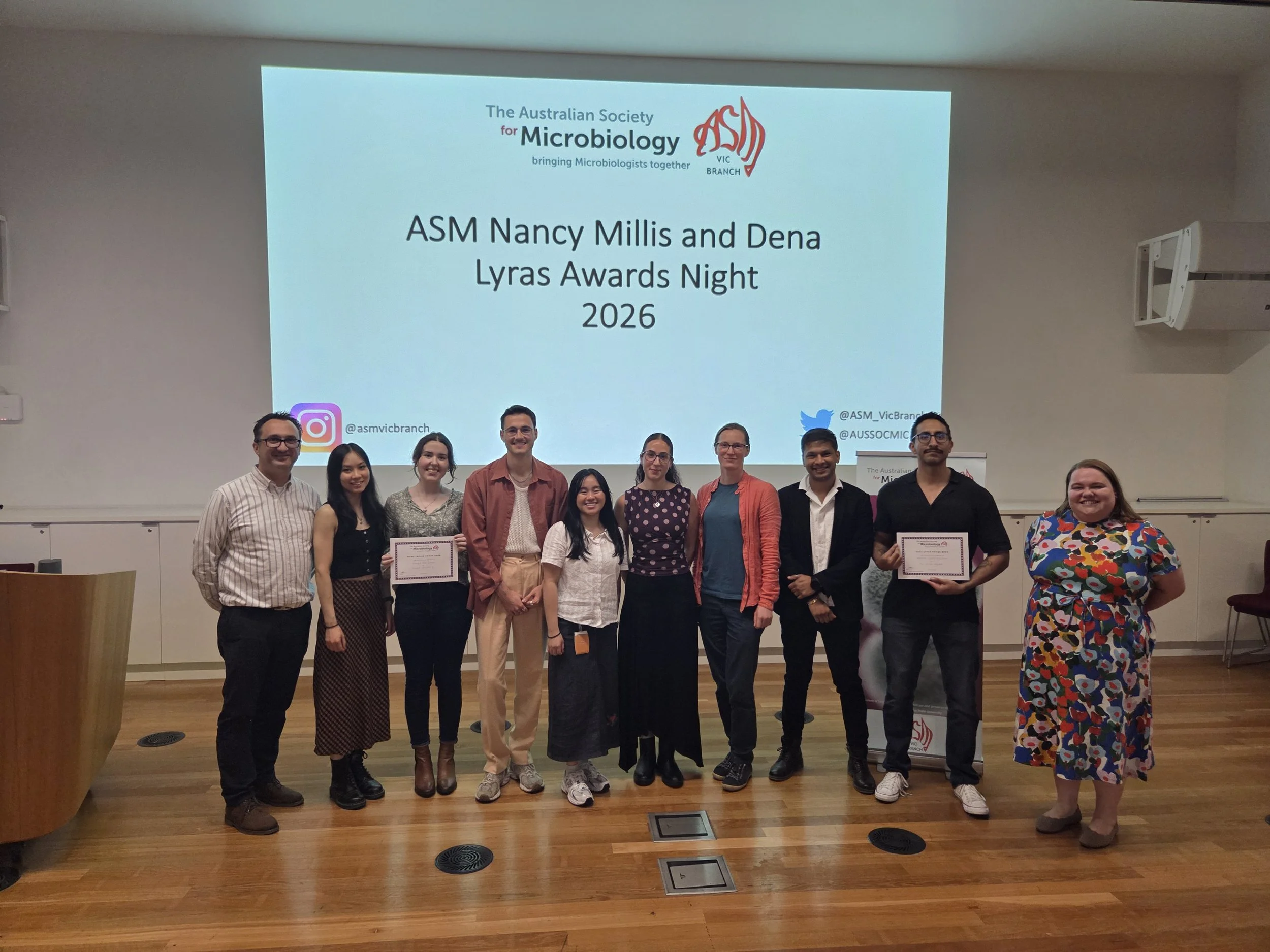 2026 ASM Nancy Millis and Dena Lyras ECR finalists (L-R) - Desriel Ng, Georgia-Rose Gilmore, Zachary Galvani, Abigail Rafa Hartono, Lauren Zavan, Astrid Stubbusch, Pradip Sedhai, Fernando Gordillo Altamirano