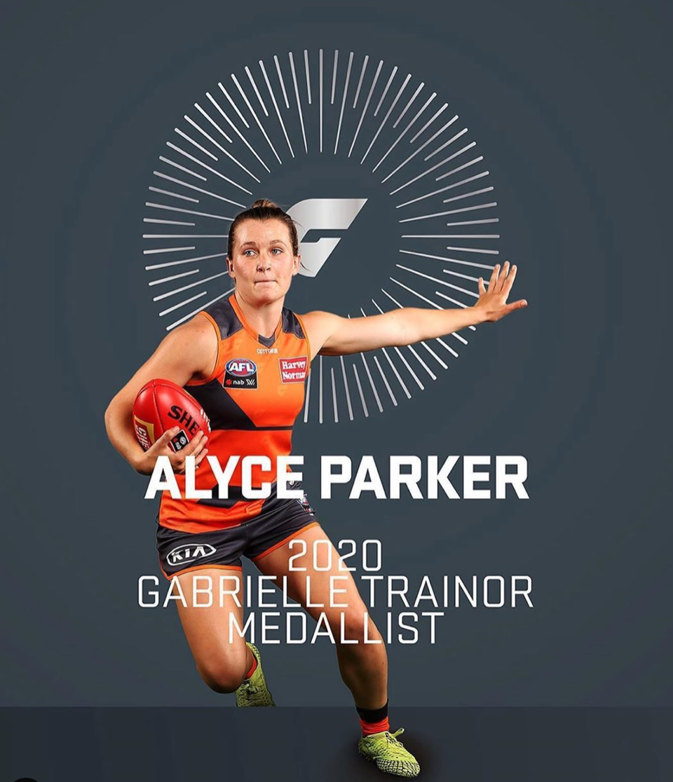 Congratulations to Alyce Parker for winning the GWS Giants’ 2020 Best &amp; Fairest Gabrielle Trainor medal.
