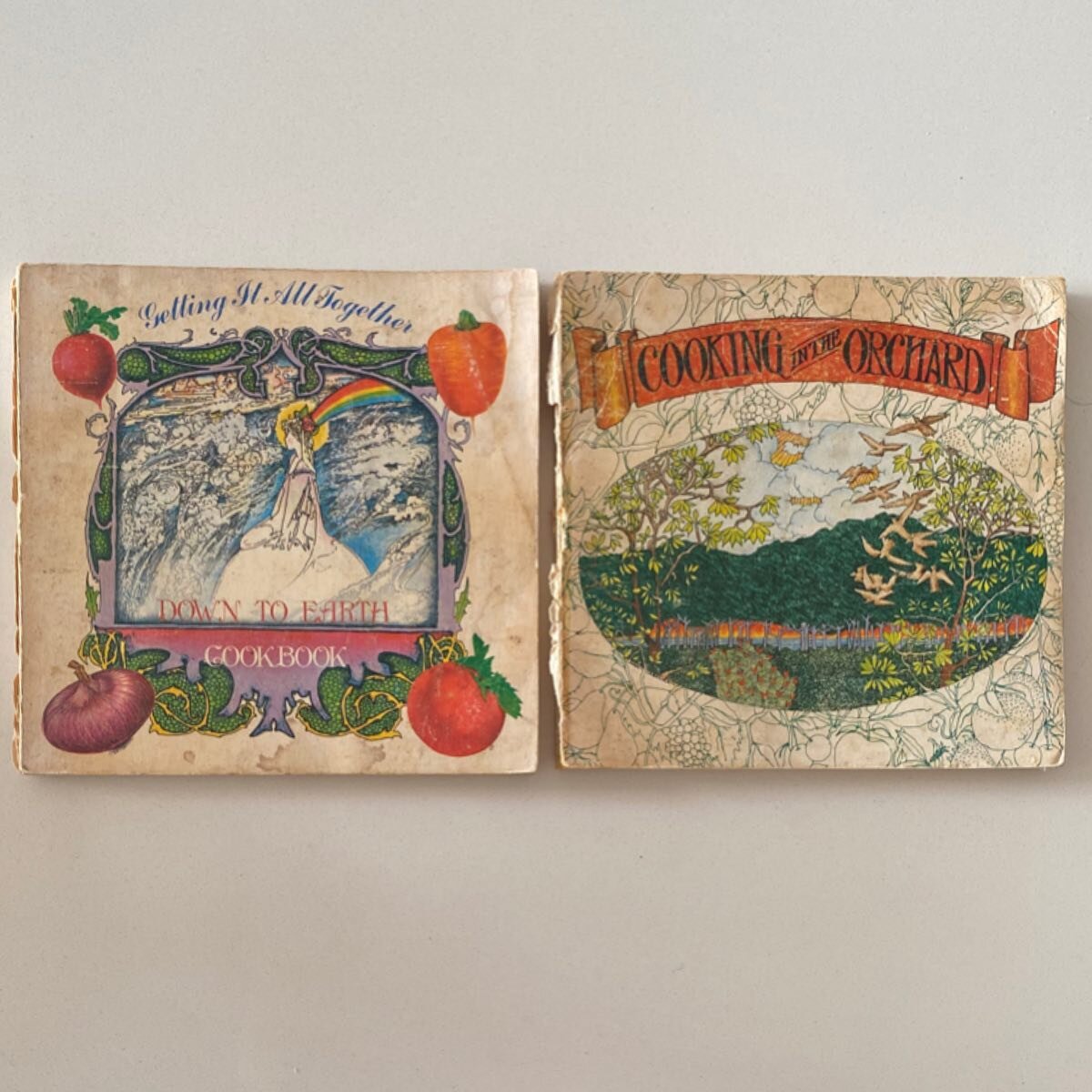 Digging out some comforting classics from the cook book stash in search of meal inspiration. This amazing pair, first published in 1971 and 1972 (no kidding), offer earthy tips and quirky recipes. Published by Gala Books of Laguna Beach CA, the cover