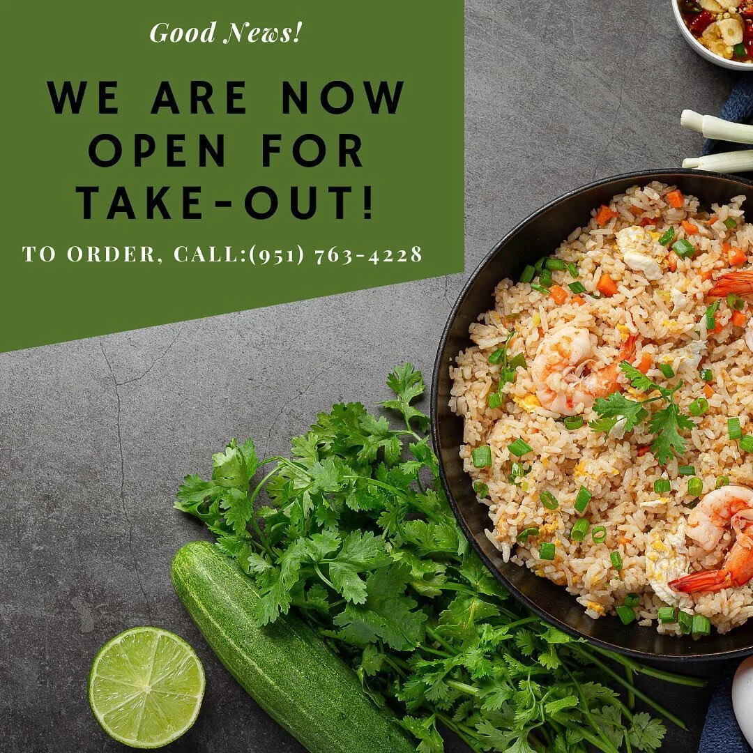 Cheers to 2021!! We are happy to announce that we have once again opened our doors for take-out! Check out our website for our take-out menu. Call 951-763-4228 to order Mon-Sun from 11am-8pm. Relax, we&rsquo;ll cook!