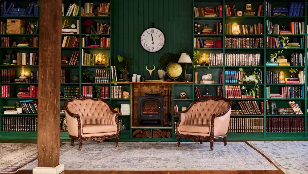 The Library with green bookshelves