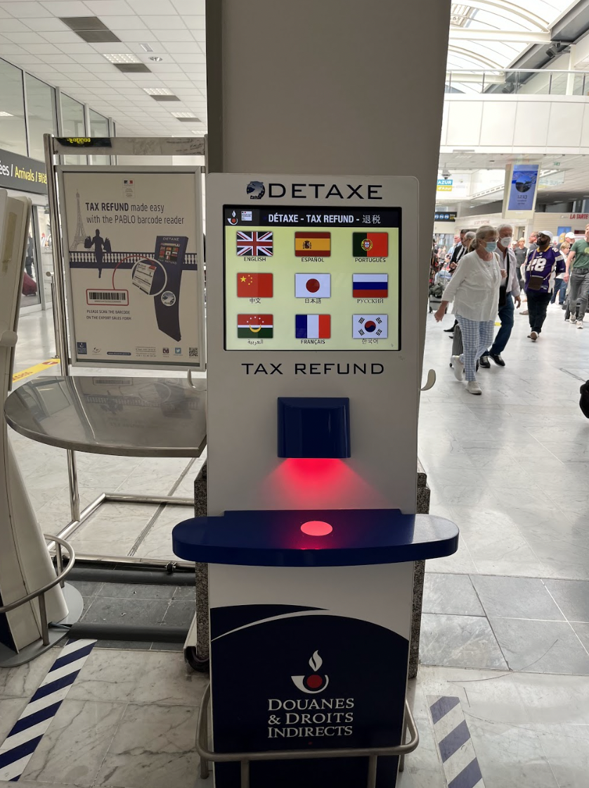 Pablo detaxe tax refund kiosk Nice Côte d'Azur Airport