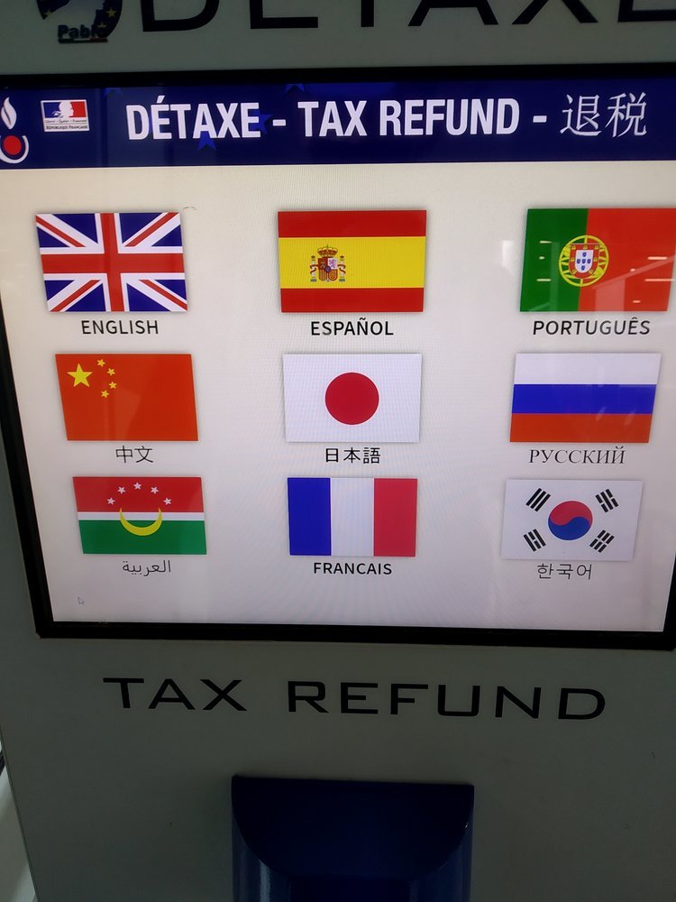 tax refund kiosk France Nice Côte d'Azur Airport-language