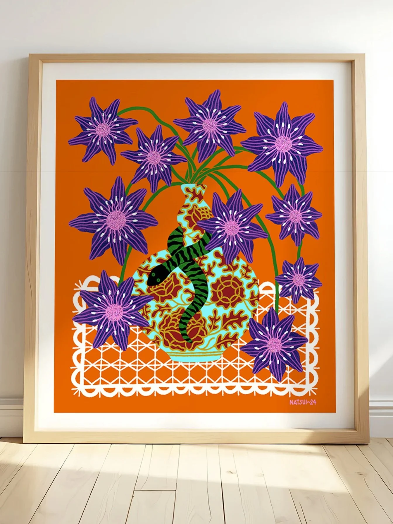 NEW PRINT RELEASE!! &lsquo;Serpents bloom&rsquo; the artwork featured in the @gormanclothing collab, now available as a print in my shop, link in bio for the deets 🐍🌸 SHOP.NAT-SUI.COM