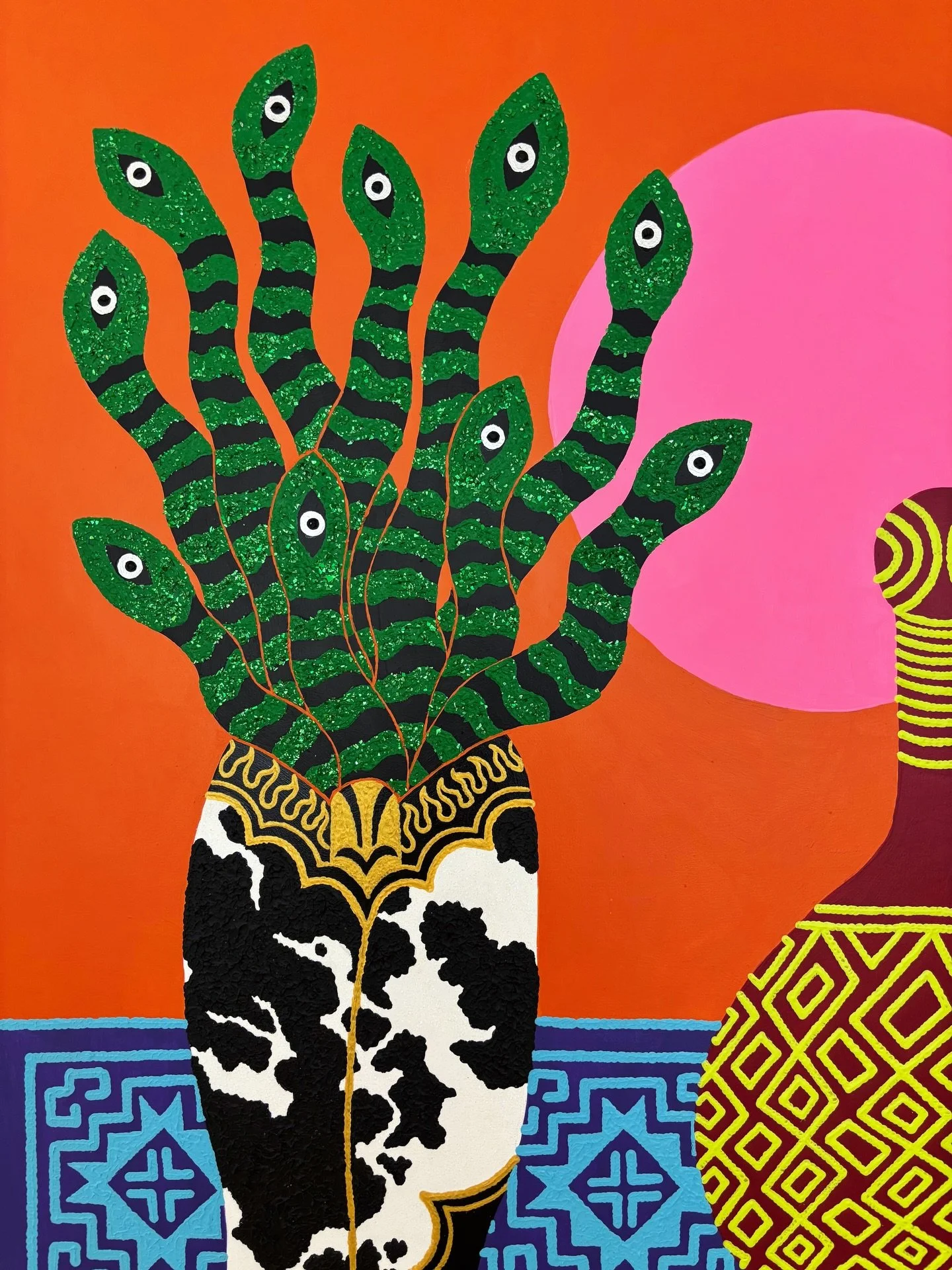 Details from &lsquo;the Dreaming&rsquo;, AVAILABLE via @fenton_and_fenton link in bio 🐍🐍🐍🐍🐍 
Acrylic, glitter &amp; metallic leaf on birch, 62x72 in Vic ash float frame.