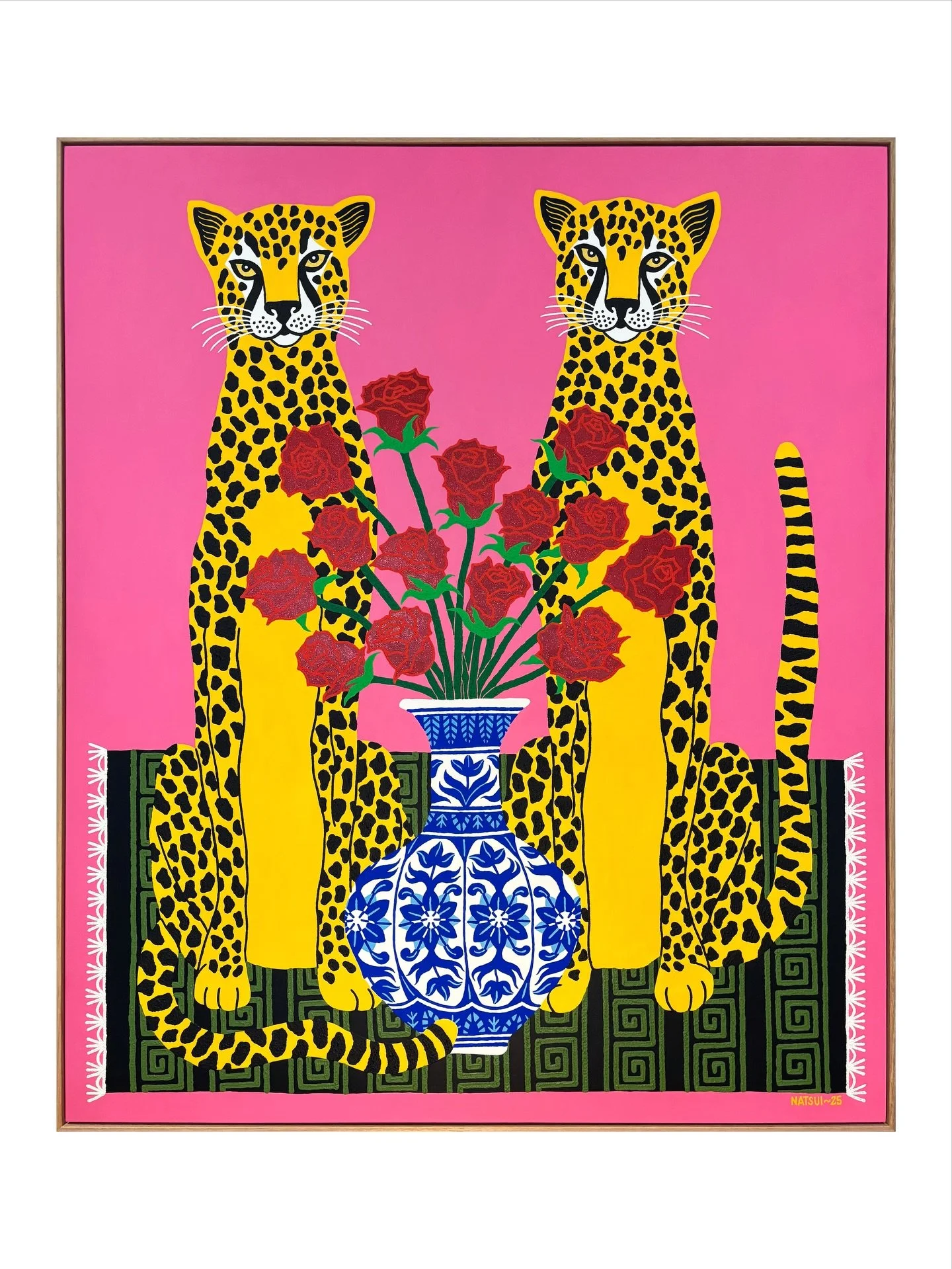 &lsquo;The Guardians&rsquo; (SOLD) but prints are available in my shop, link in bio 🐆🐆

&lsquo;The Guardians&rsquo; // Acrylic &amp; glitter on birch, 102x122cm in Vic Ash float frame