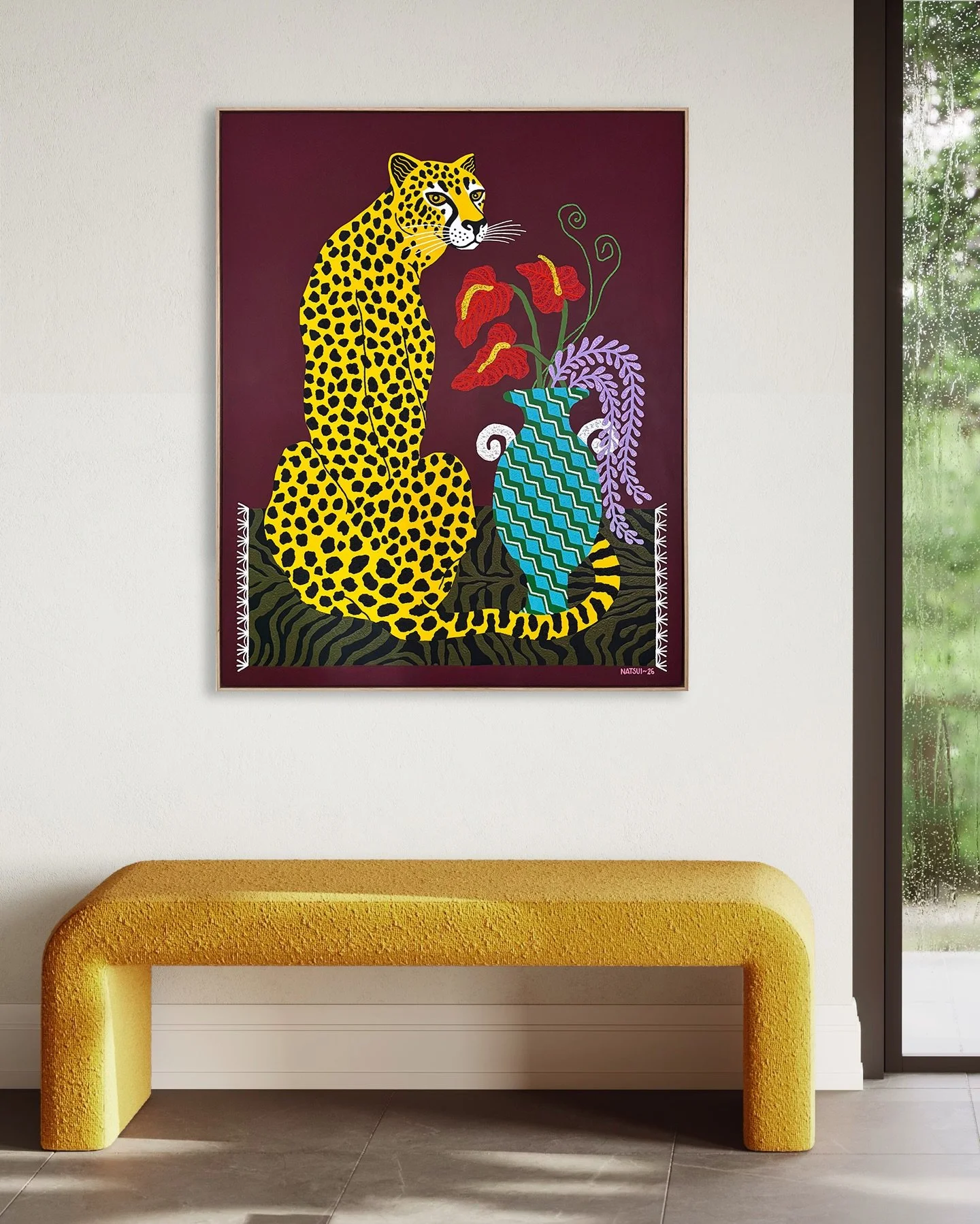 &lsquo;Anthos Oura (Tailflower)&rsquo; AVAILABLE via @galerieduret 🐆 Now on show @affordableartfairtexas Austin, Palmer Event Centre, Stand F1

&lsquo;Anthos Oura (Tailflower) // Acrylic, metallic leaf &amp; glitter on birch // 82x102cm in Vic Ash f