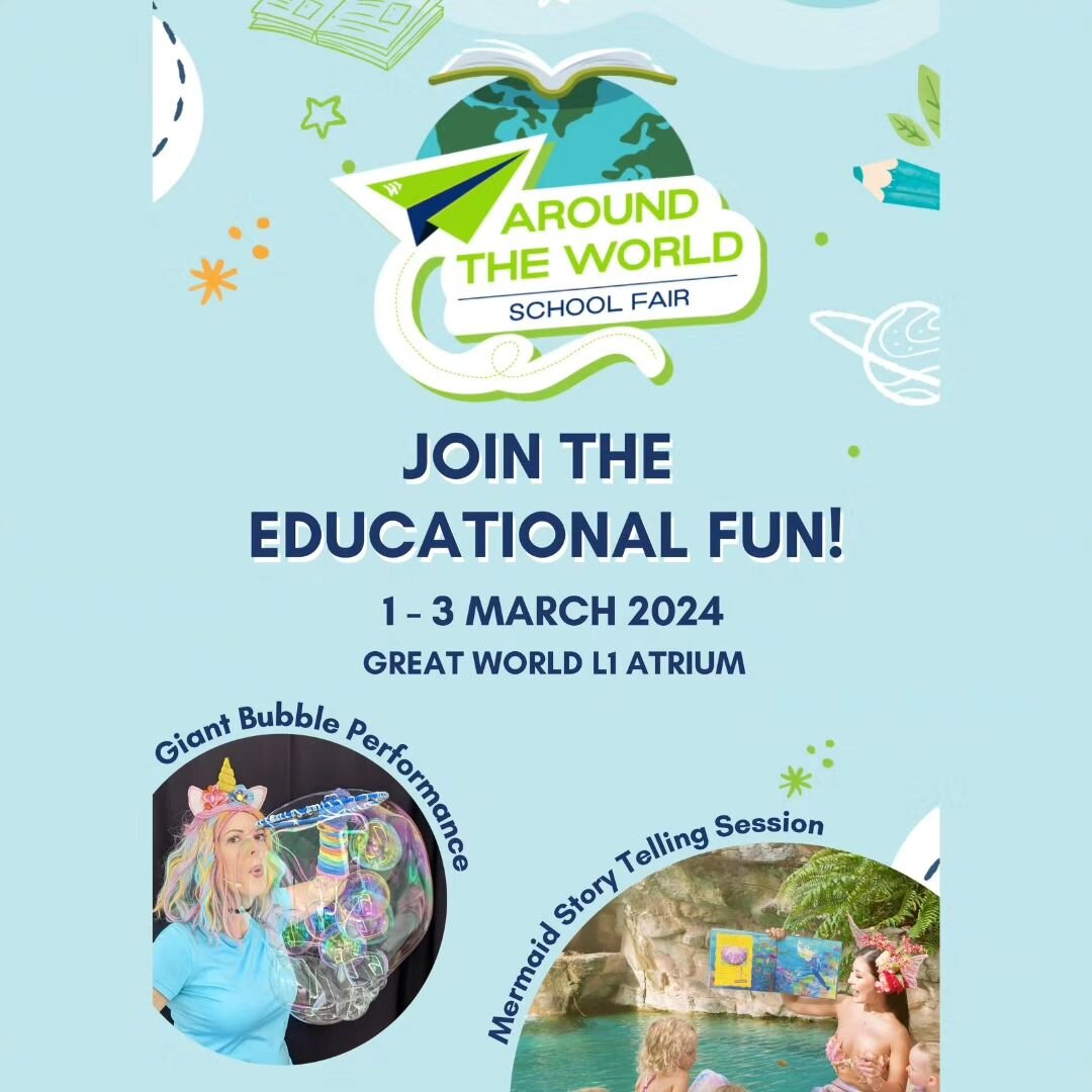 Around the World School Fair

🫧CJ&rsquo;s Bubble Stage Show🫧

When: 2nd &amp; 3rd March 2024 
Where: Great World, Level 1 Atrium
Time: 1 &ndash; 1.30pm daily

#bubbleshowsg #bubbleshow #singaporebubbleshow #eventssg #sgevents