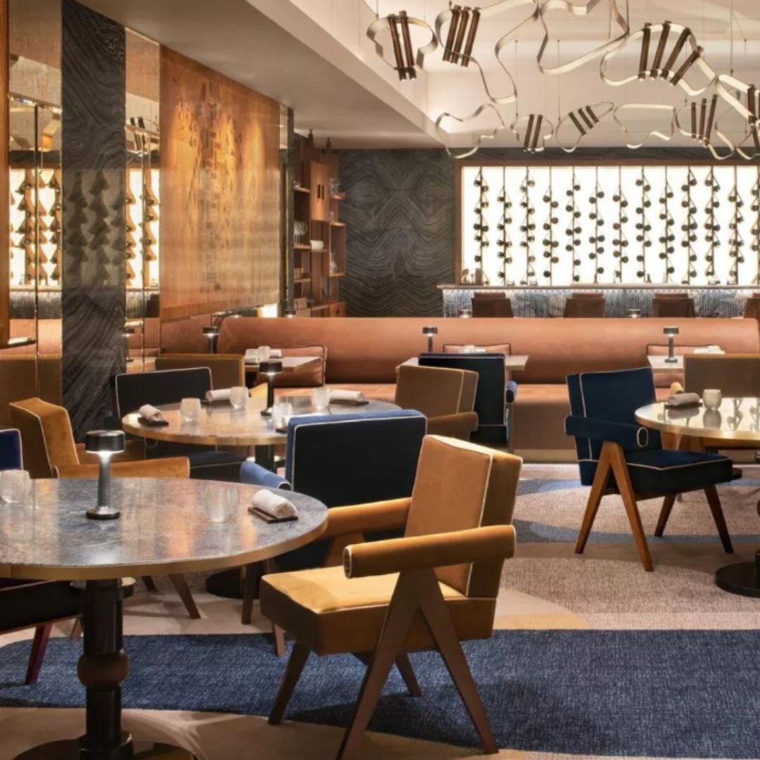 The blue and brown tones create a nice blend for a stylish dining experience 🪑#oliveandsalt #furniture #interiordesign #interiorinspo #designchair #elegance #restaurant #gastronomie #einrichtung #mixedinterior #restaurantfurniture #furnitureinspirat