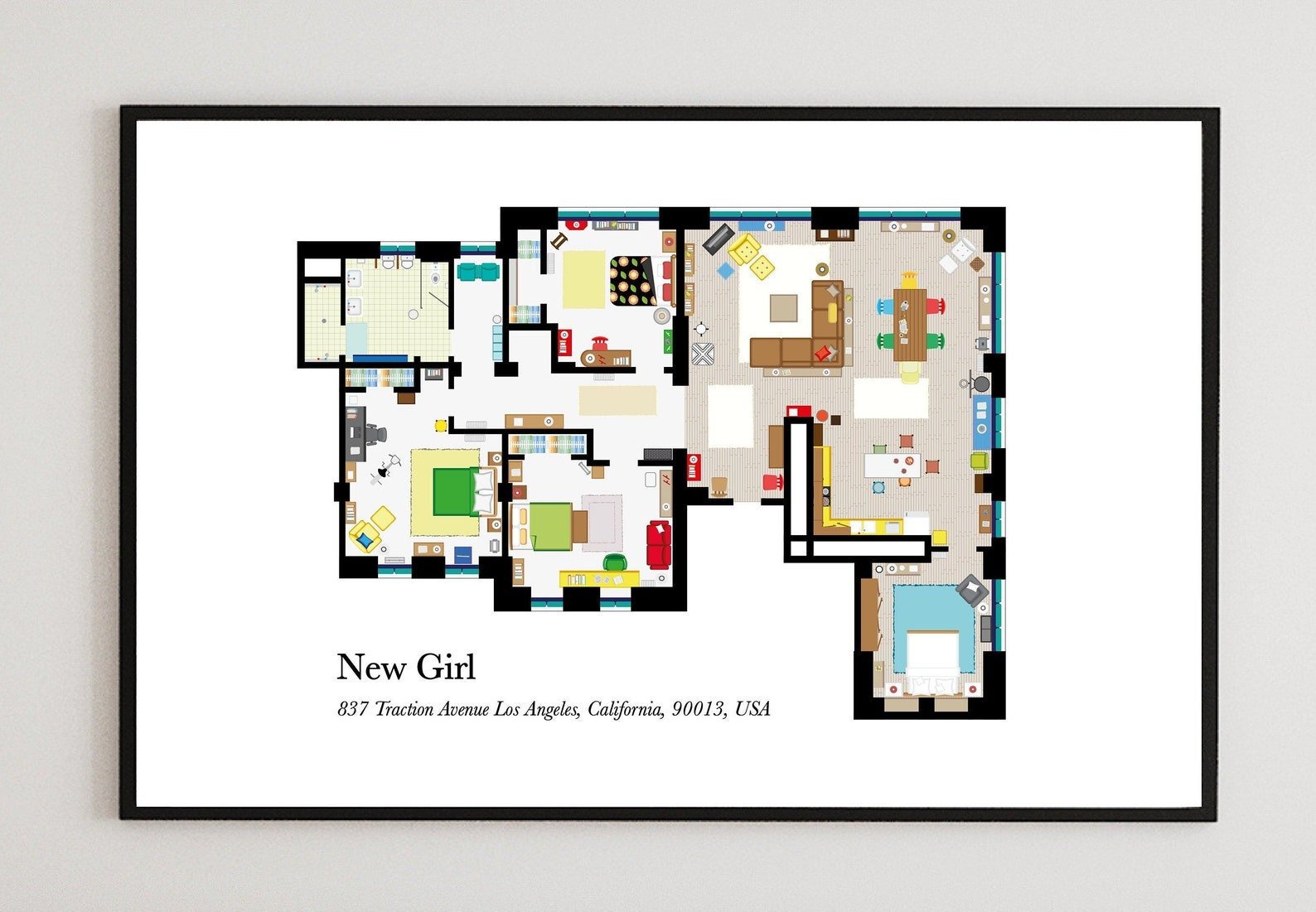 New Girl TV Show Apartment Floor Plan- New Girl TV Show Layout - New Girl Poster