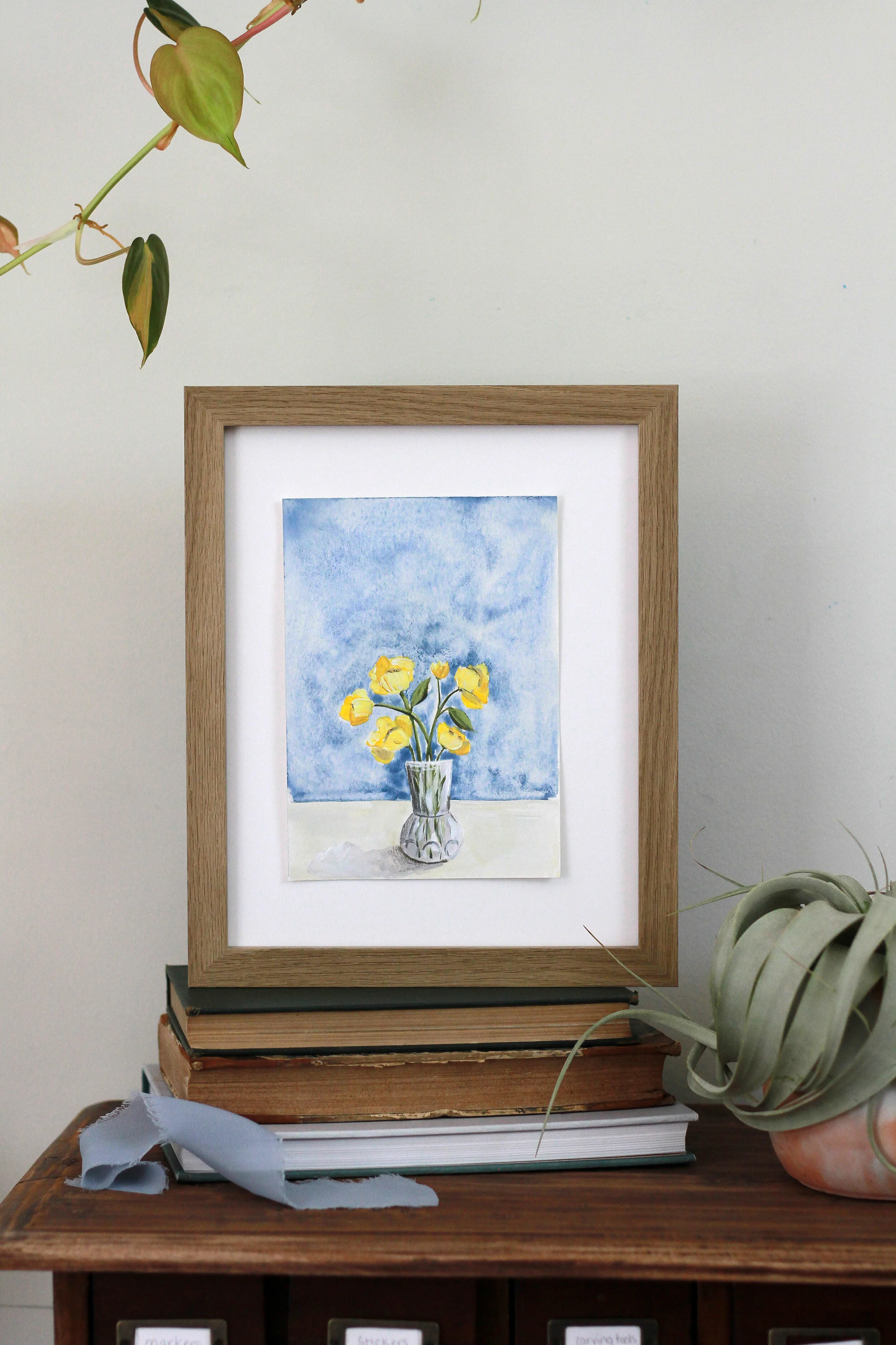 "Buttercups" a 5x7" vertical mixed media painting