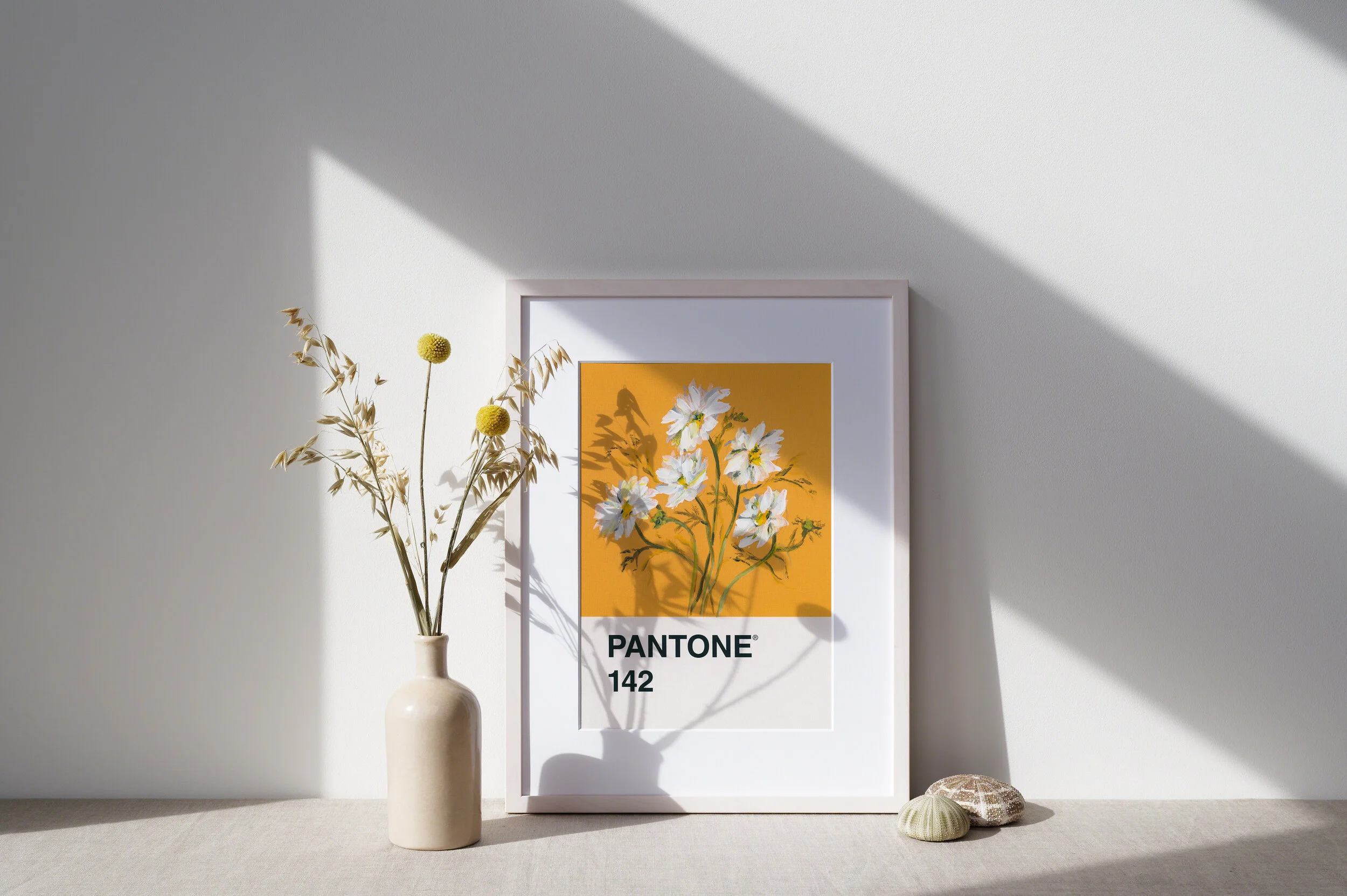 Day 13 - White Flowers on yellow - Print