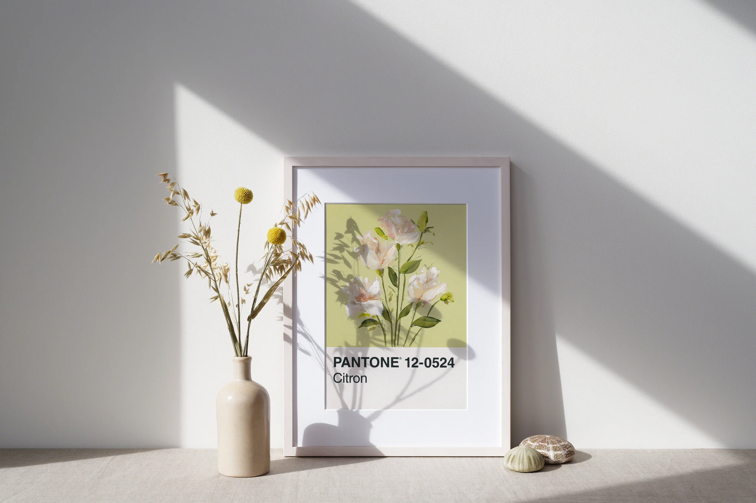 Day 37 - White + pink flowers on light green - Print