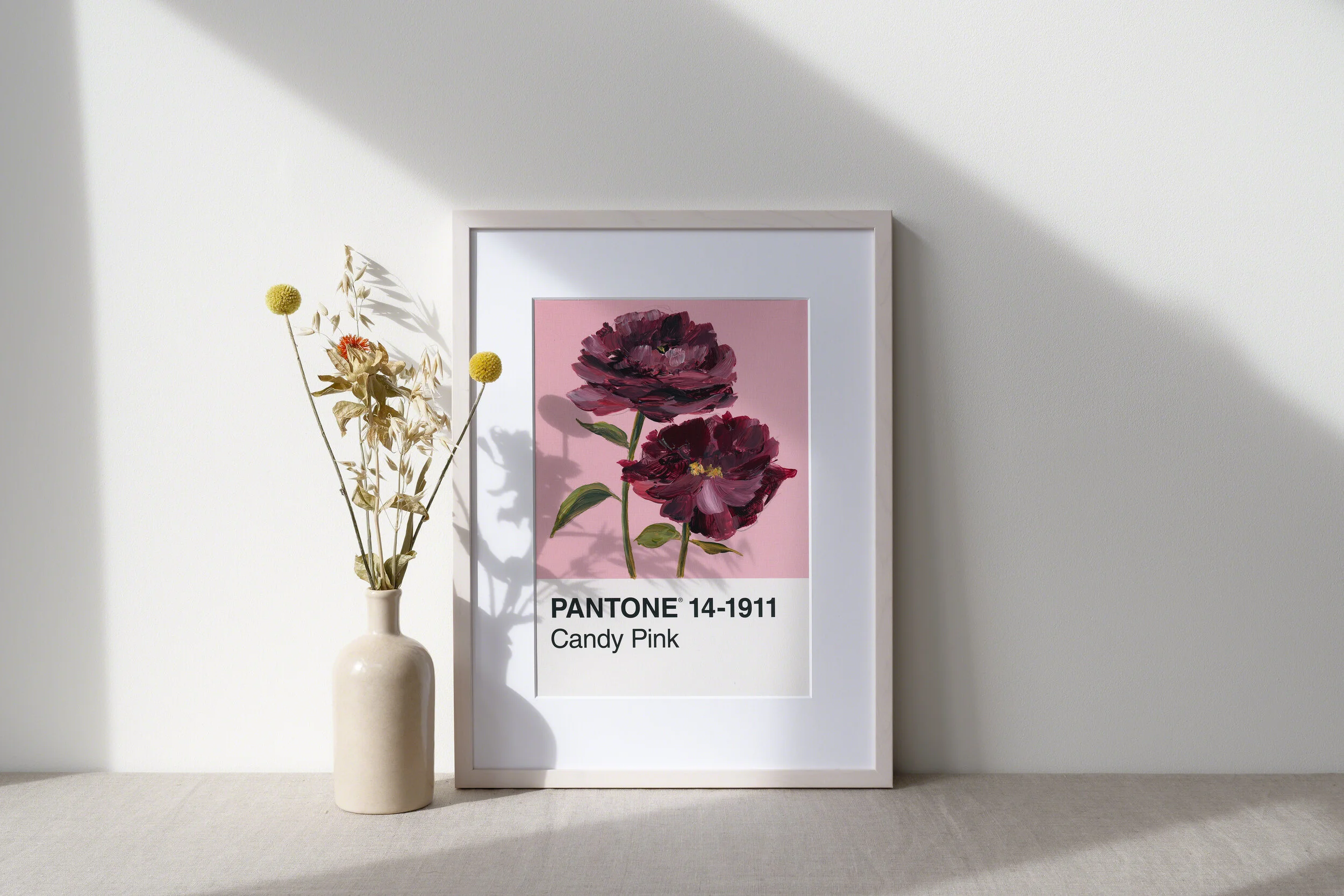 Day 63 - Burgundy Flowers on pink - Print