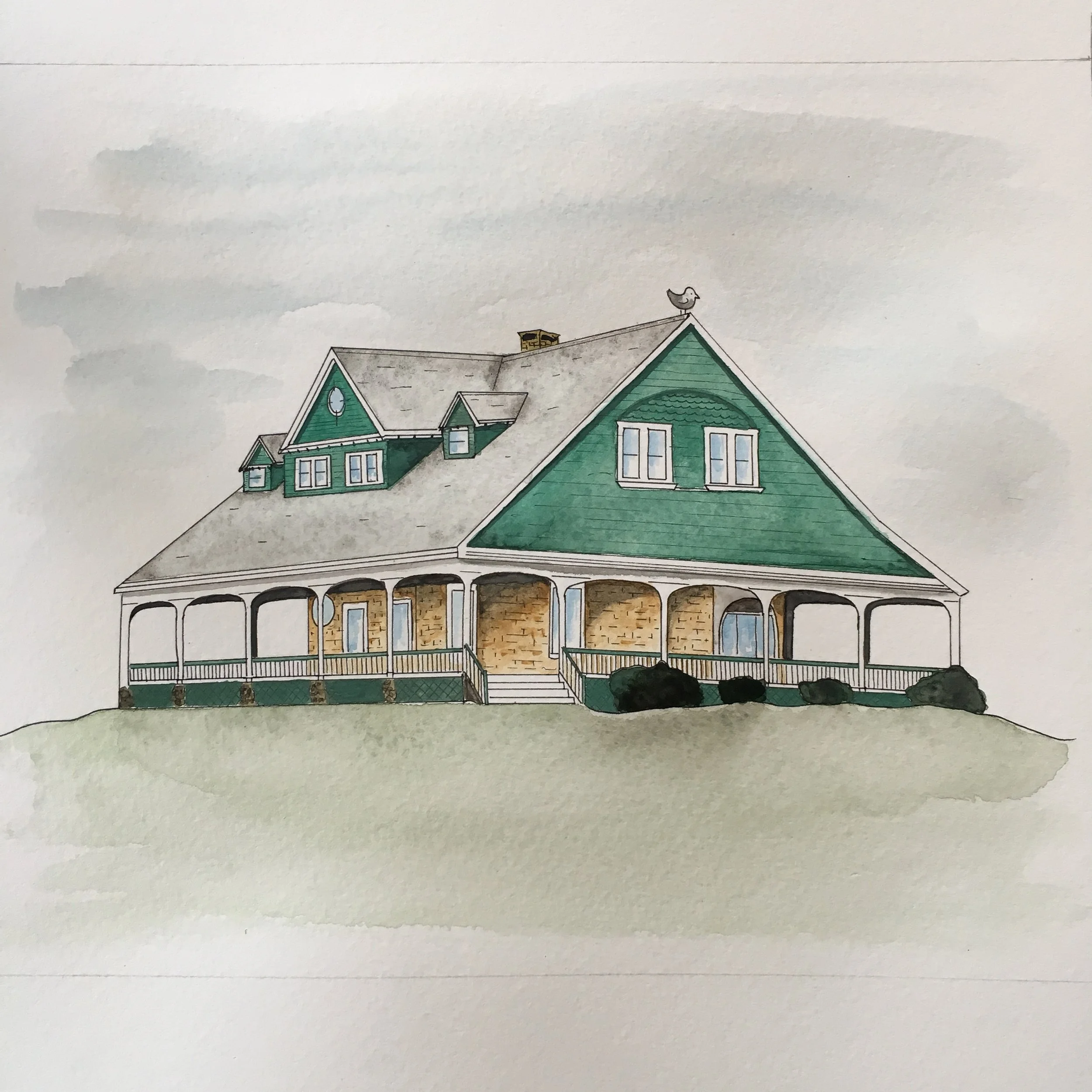 Custom Watercolor Home Painting