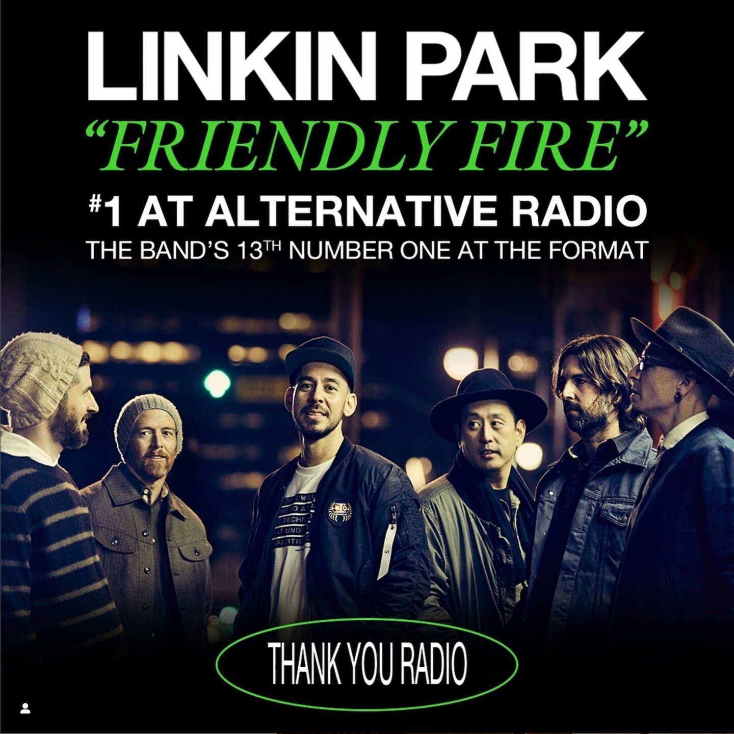 Friendly Fire, the new track from @linkinpark is at #1 Alternative Radio in America. It was co-written by @jongreen, @m_shinoda @braddelson