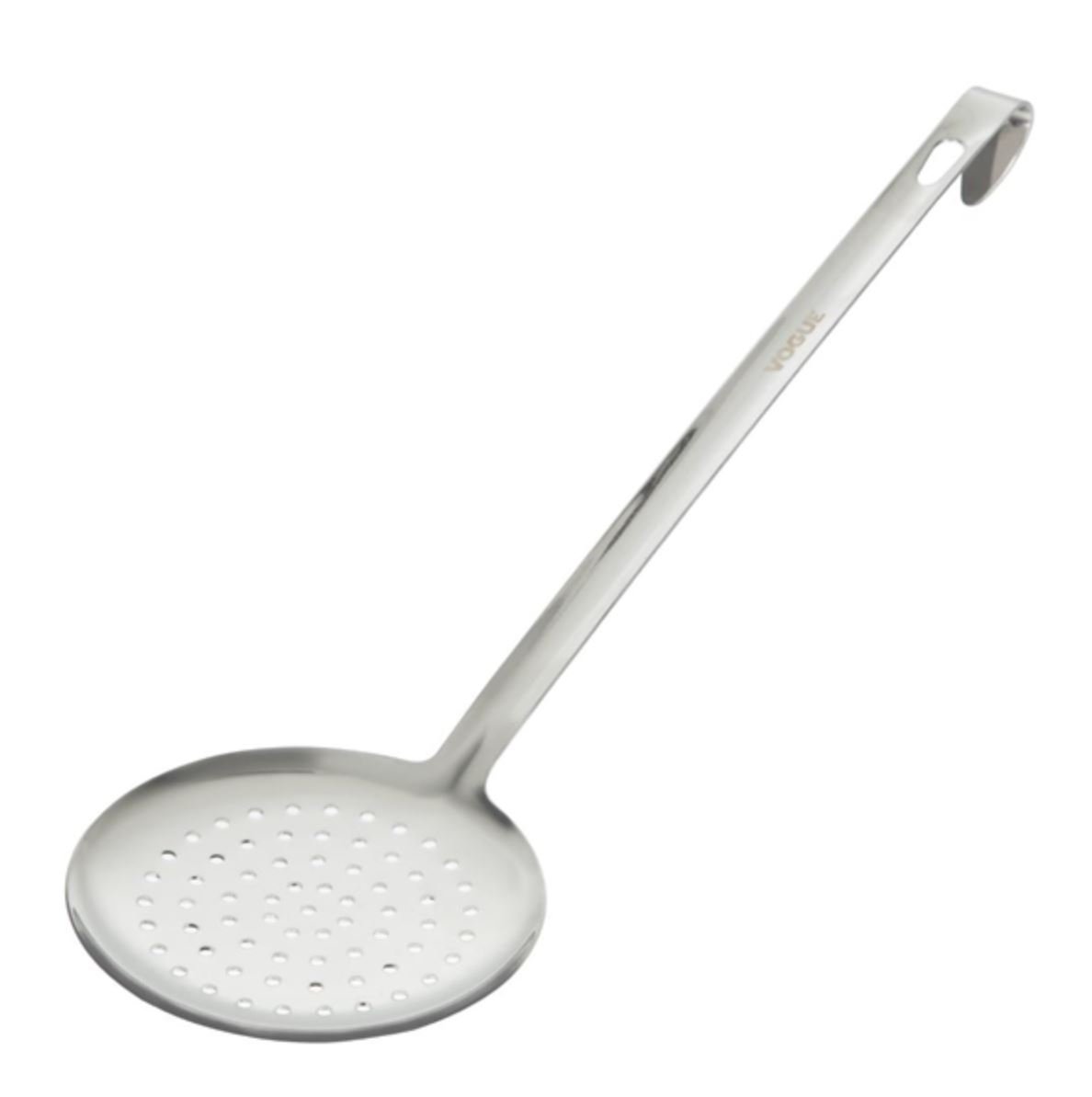 Mesh Skimmer - A mesh skimmer is a flat, sieve-like scoop or spoon used for skimming cooking liquids or lifting ripened cream from milk as well as lifting food out of hot liquids