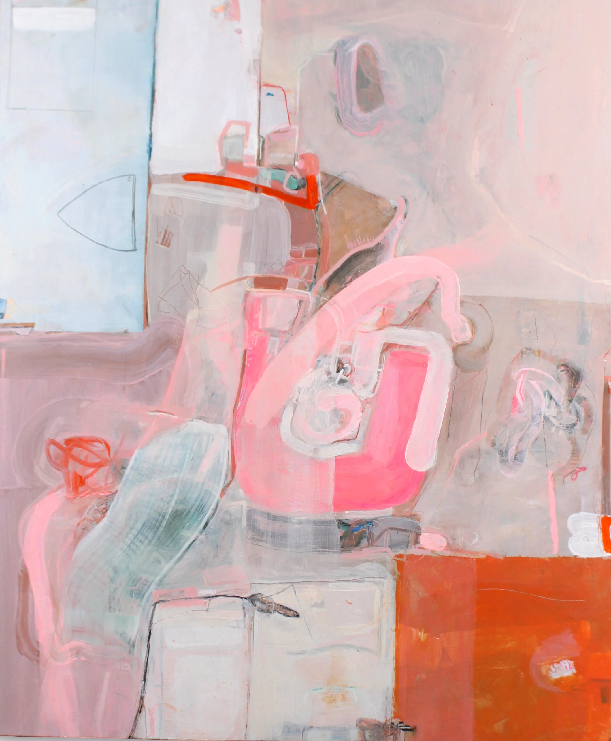 'Swept in Hot Pink' 2020, Oil & acrylic on genuine gesso board, 24 x 20 inches
