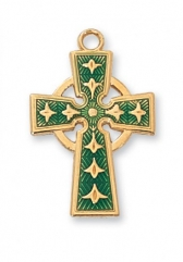 Gold over Sterling Silver Green enameled Celtic Cross